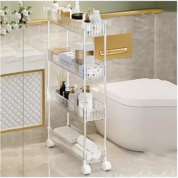 Slim Rolling Storage Cart,Assemble Mobile Shelving Unit with Wheels Utility Cart Storage Rack,for Kitchen Bathroom Laundry Narrow Places Size 4Tier-88.5x37x16cm