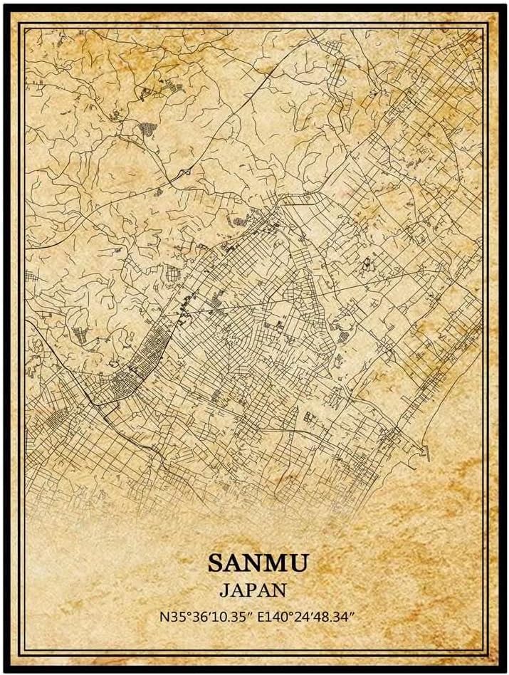 Sanmu Japan Vintage Map Poster Artwork Wall Art City Road Map Print Travel Souvenir Gift Home Decor Unframed 18x24 Inches 18 * 24 Inches