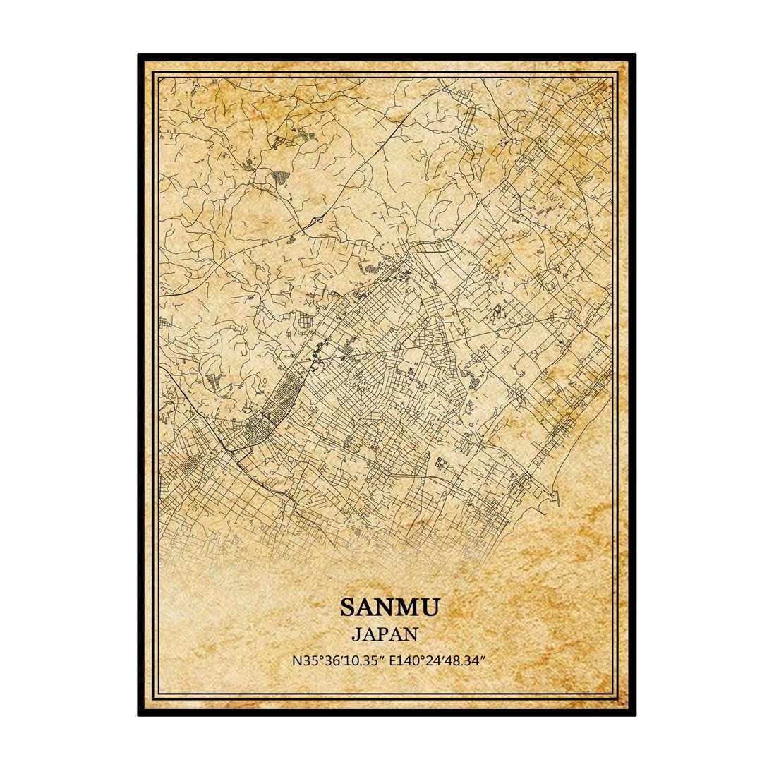 Sanmu Japan Vintage Map Poster Artwork Wall Art City Road Map Print Travel Souvenir Gift Home Decor Unframed 18x24 Inches 18 * 24 Inches