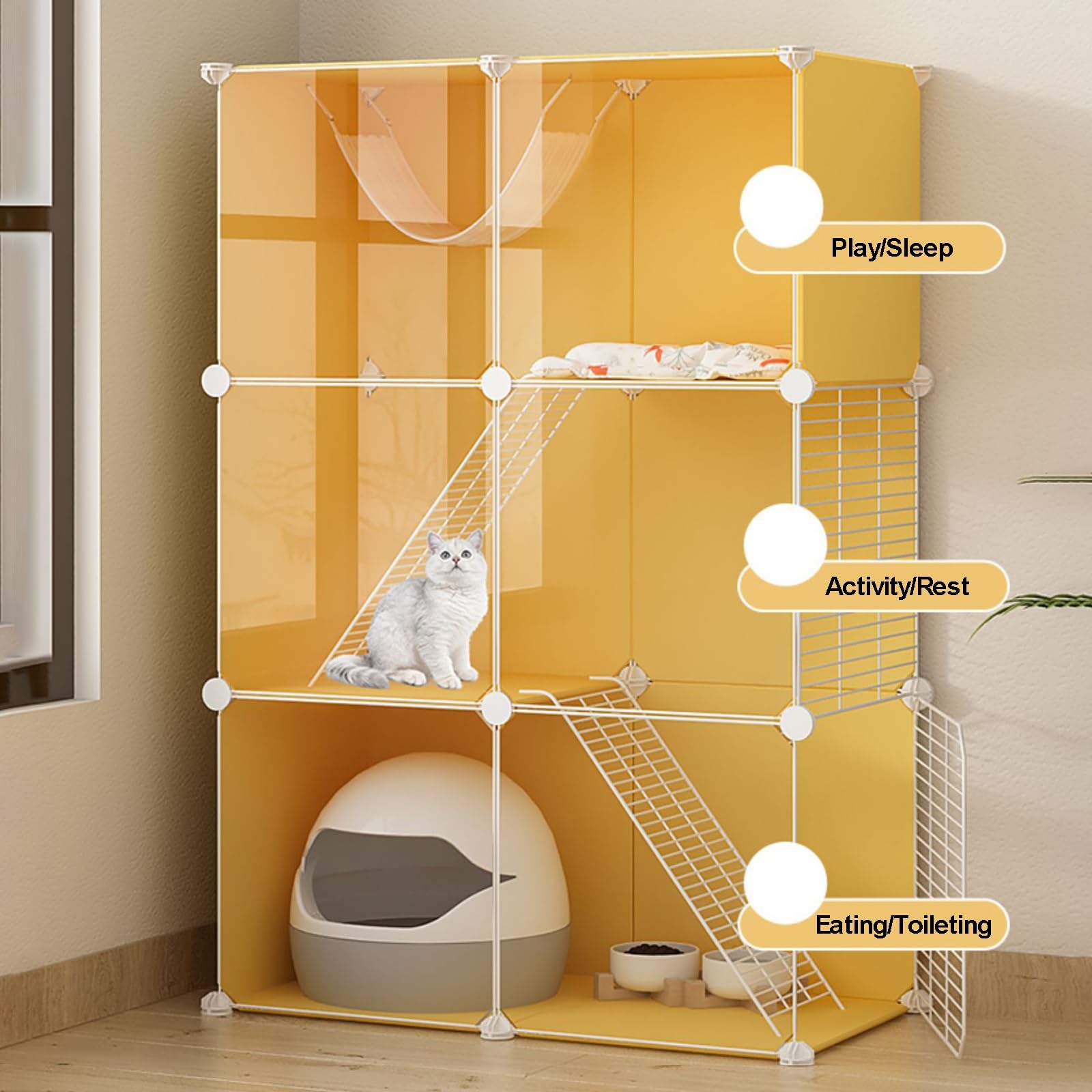 Jaulas para Gatos de Interior, Jaulas para Gatos de Interior DIY Casa para Mascotas de Interior con palets y Plataformas, Casetas de Alambre metálico Parque para Gatos Condominio para Gatos (Colo