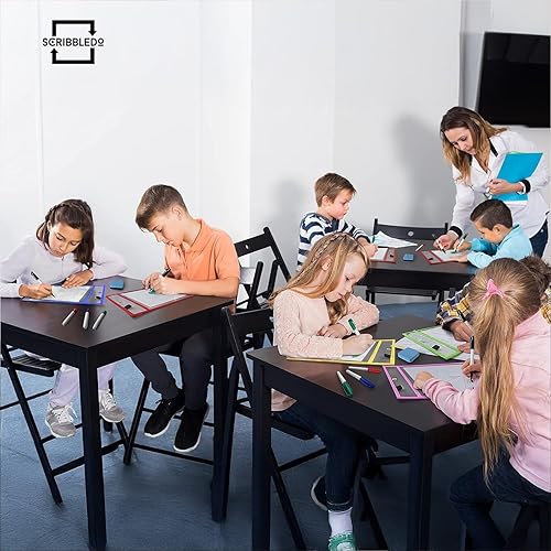 Vista 13 de SCRIBBLEDO Paquete de 50 soportes para boletos de trabajo, 9 x 12 pulgadas, fundas de plástico negras de borrado en seco, protectores de hojas