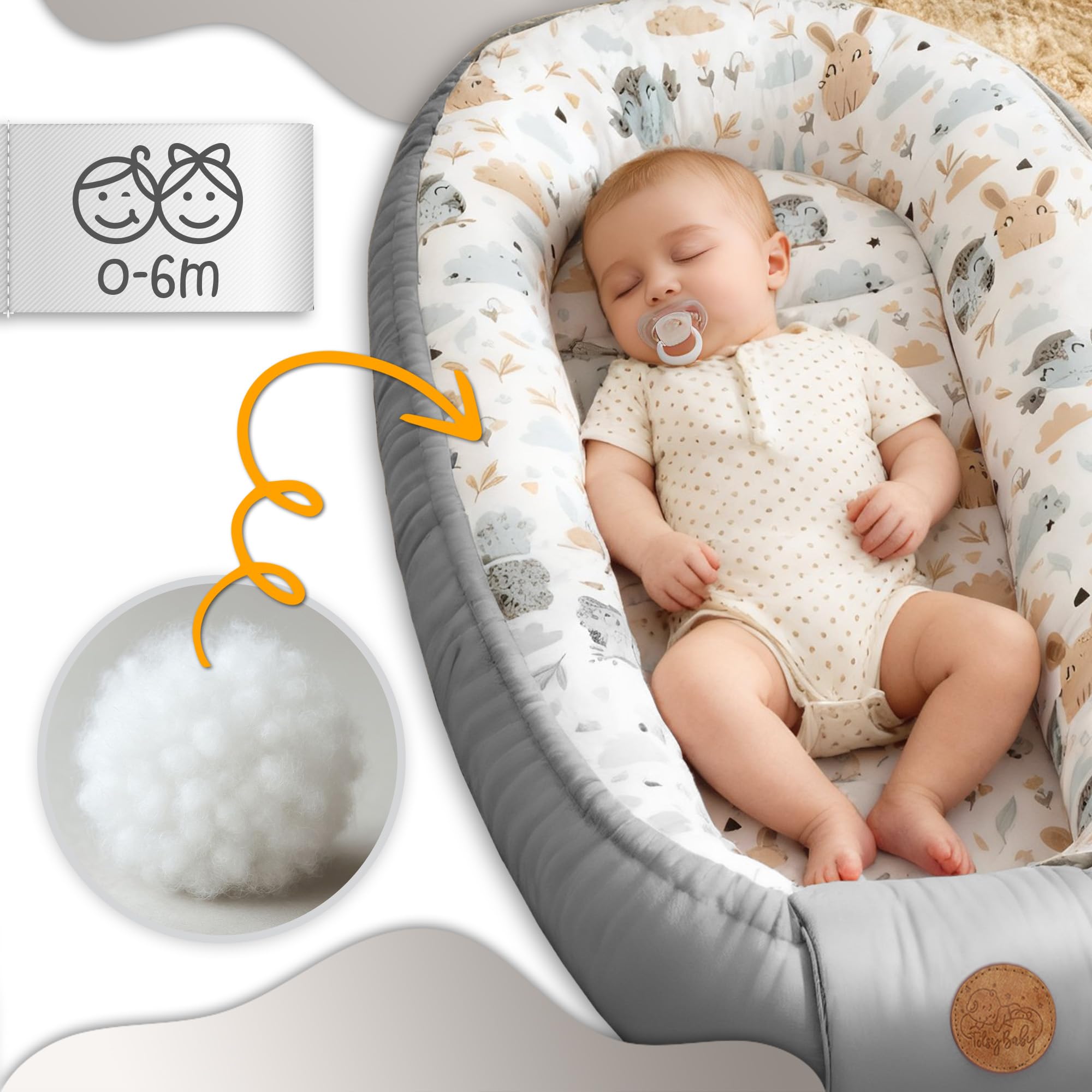 Riduttore lettino neonato - 90x50 cm baby nest trasportabile per neonati nido culla pod cocoonababy babynest antisoffoco Beige con stelle bianche