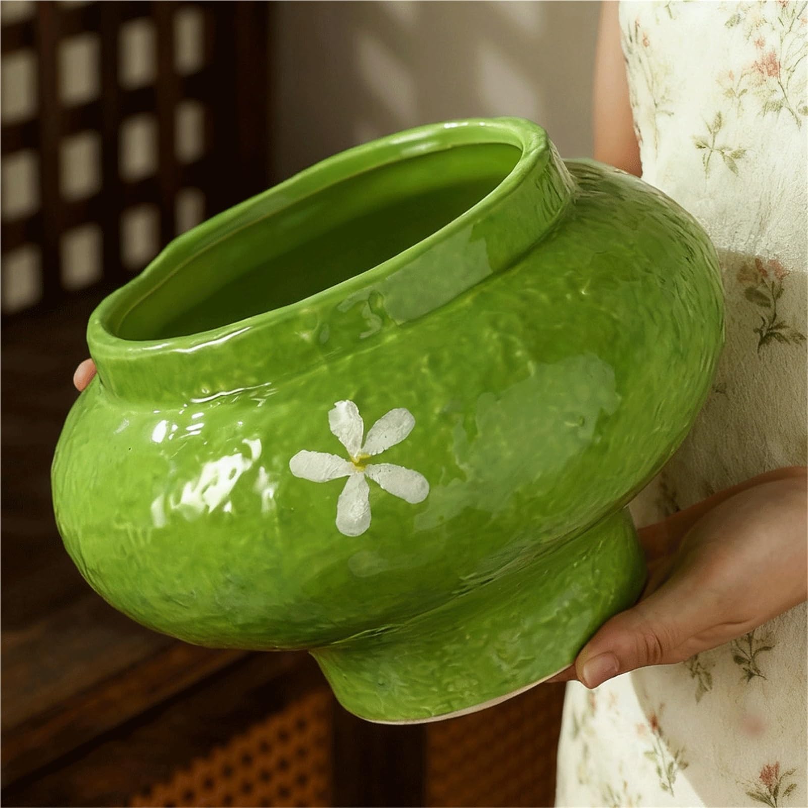 Doniczka Ceramiczne doniczki w stylu vintage, idealne do użytku domowego i szczególnie odpowiednie uprawy storczyków Phalaenopsis Rośliny domowe, sukulenty, kwiaty(Green)