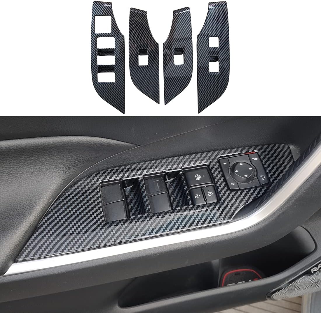 ruihe 4pc Carbon Fiber Color Car Interior Automobile Door Window Control Panel Cover Trim Fit for Toyota RAV4 2019 2020 2021 2022 2023 2024 2025 North American Version