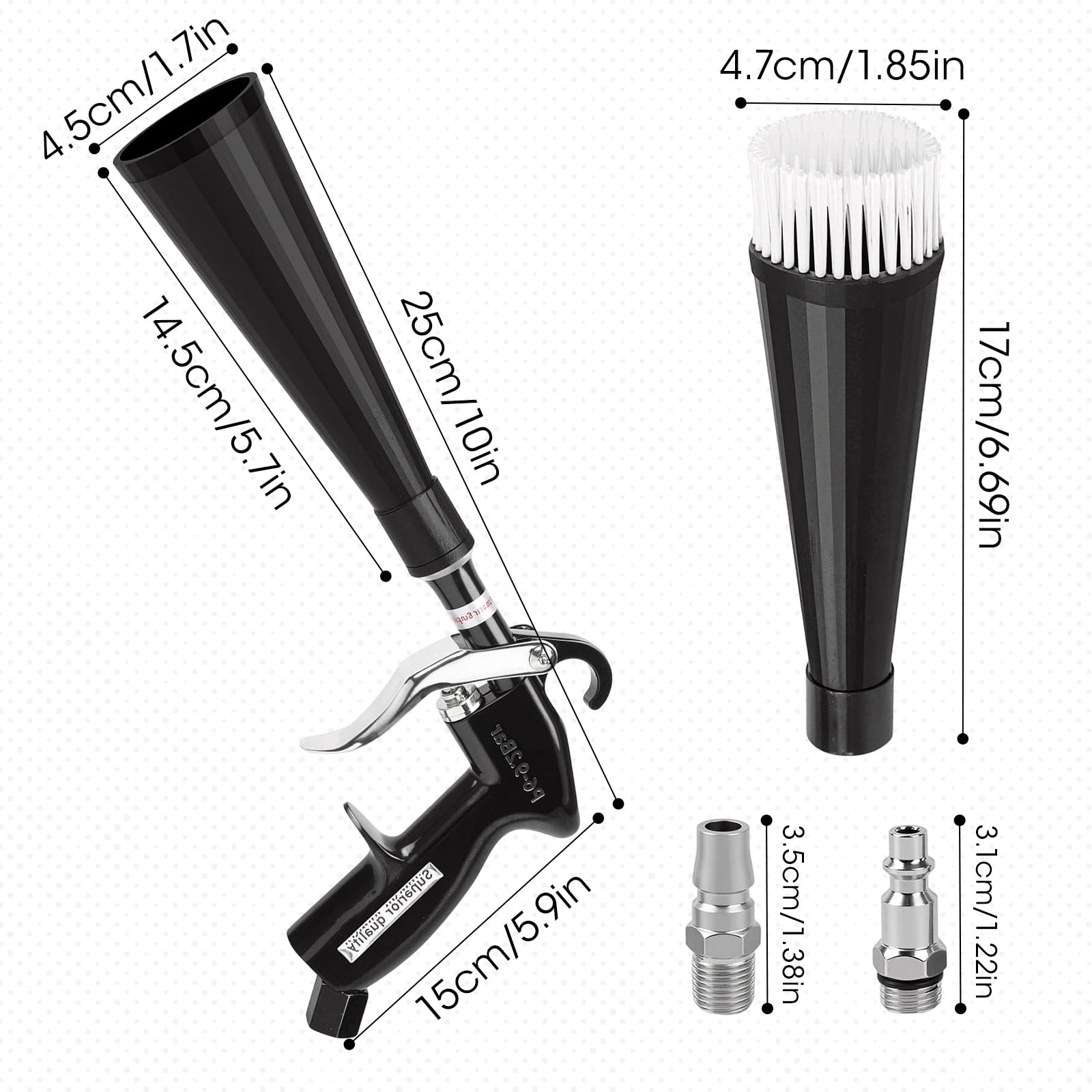 Pistola Aria Compressa per Auto, Asciugatura Rapida con Ugello Turbo e Spazzola, Soffiatore di Precisione per Sedili, Cerchi, Motore, Tessuti, Pelle e Pulizia Interni