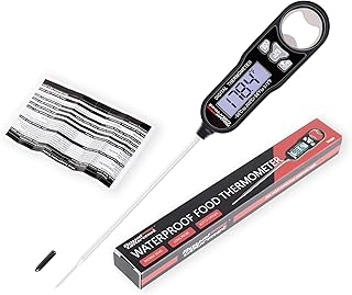 Royal Gourmet TW1001 Digital Meat Food Thermometer, Ultra Fast, Waterproof Digital Kitchen Cooking, Long Probe, BBQ Utensil for Indoor and Outdoor Grilling, Black