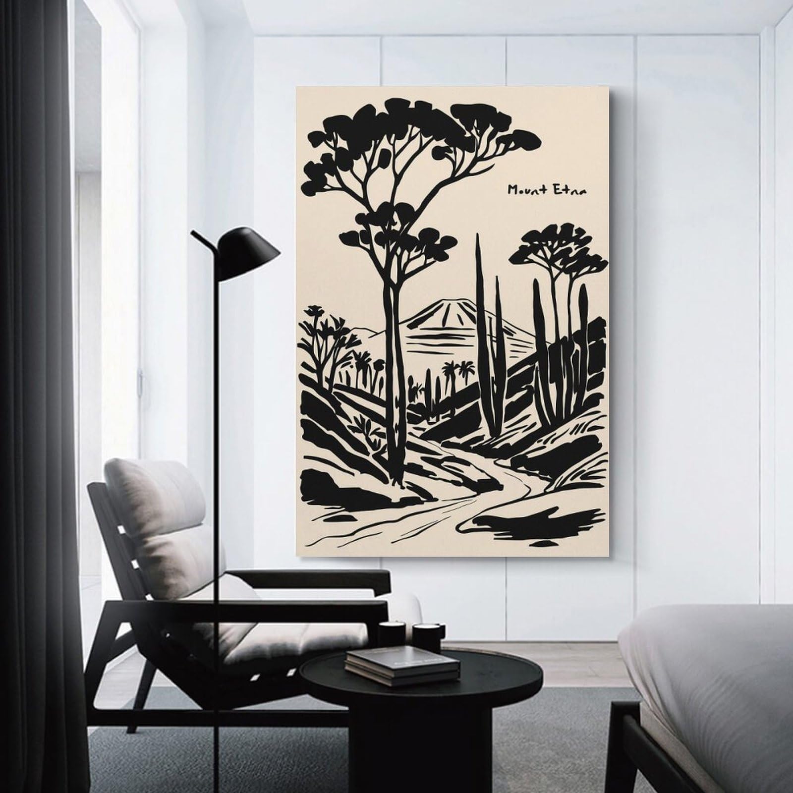Junmoney Decorative Canvas Print Mount Etna Landscape Illustration, 16x24inch(40x60cm), for Office, Study Or Home Workspace, Decorative Artwork for Productive Spaces