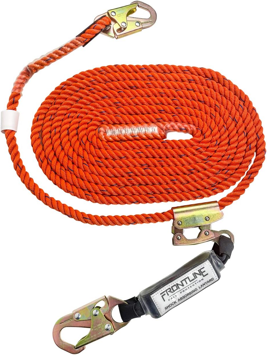 Frontline VLP50R3L Premium Vertical Lifeline with 12" SAL and Rope Grab | High Tenacity Polyester Material | Double Locking Closing Mechanism | OSHA & ANSI Compliant - - 