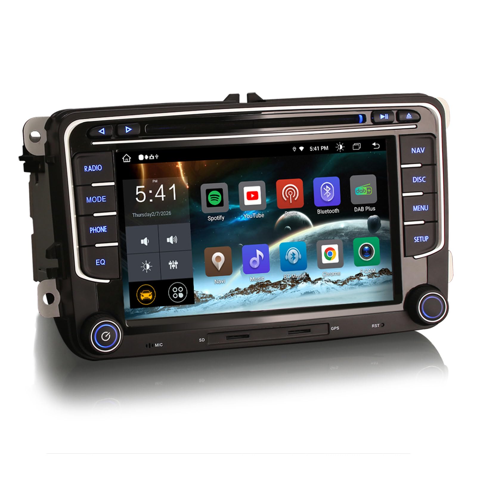Android 14 4GB+64GB 8-Kern Autoradio GPS Navi für VW Polo 6R Passat B6 Golf V VI Touran Skoda Seat Tiguan Jetta T5 Sharan 7 Zoll DVD Player CarPlay Android Auto DAB+ WiFi 4G FM Bluetooth OPS USB A2DP