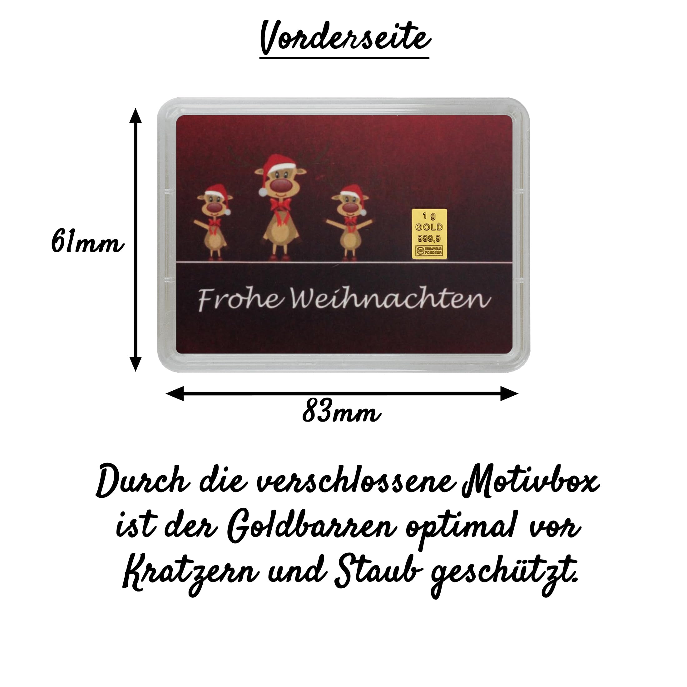 Goldstücke24 - Geschenk zu Weihnachten - Frohe Weihnachten - Rentiere - Goldbarren 1g - Tolle Geschenkidee - Echtheitsgarantie