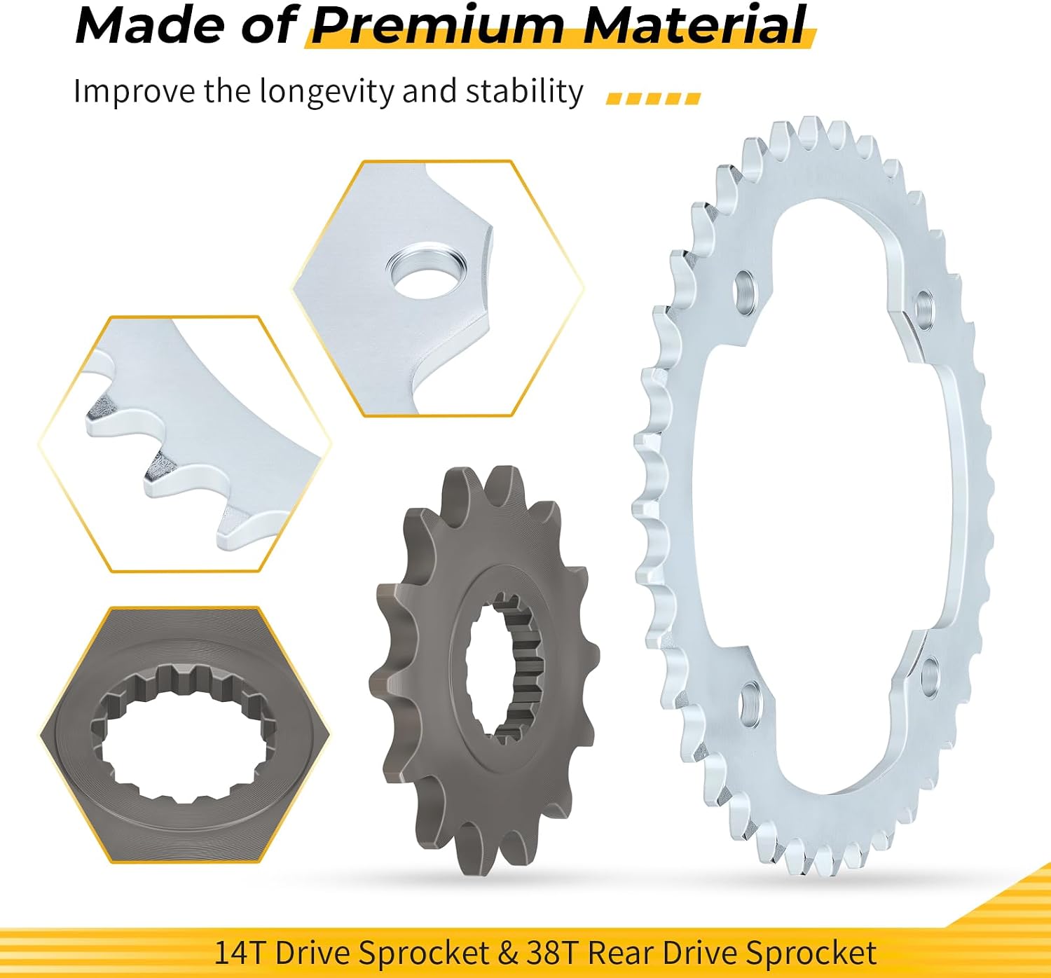 M MATI 98L X-Ring Golden Drive Chain & Drive Sprocket Assembly for Yamaha R-aptor 700 YFM700 YFM700R 2006-2024 94568-H6098-00 9383G-14231-00 5TG-25438-10-00
