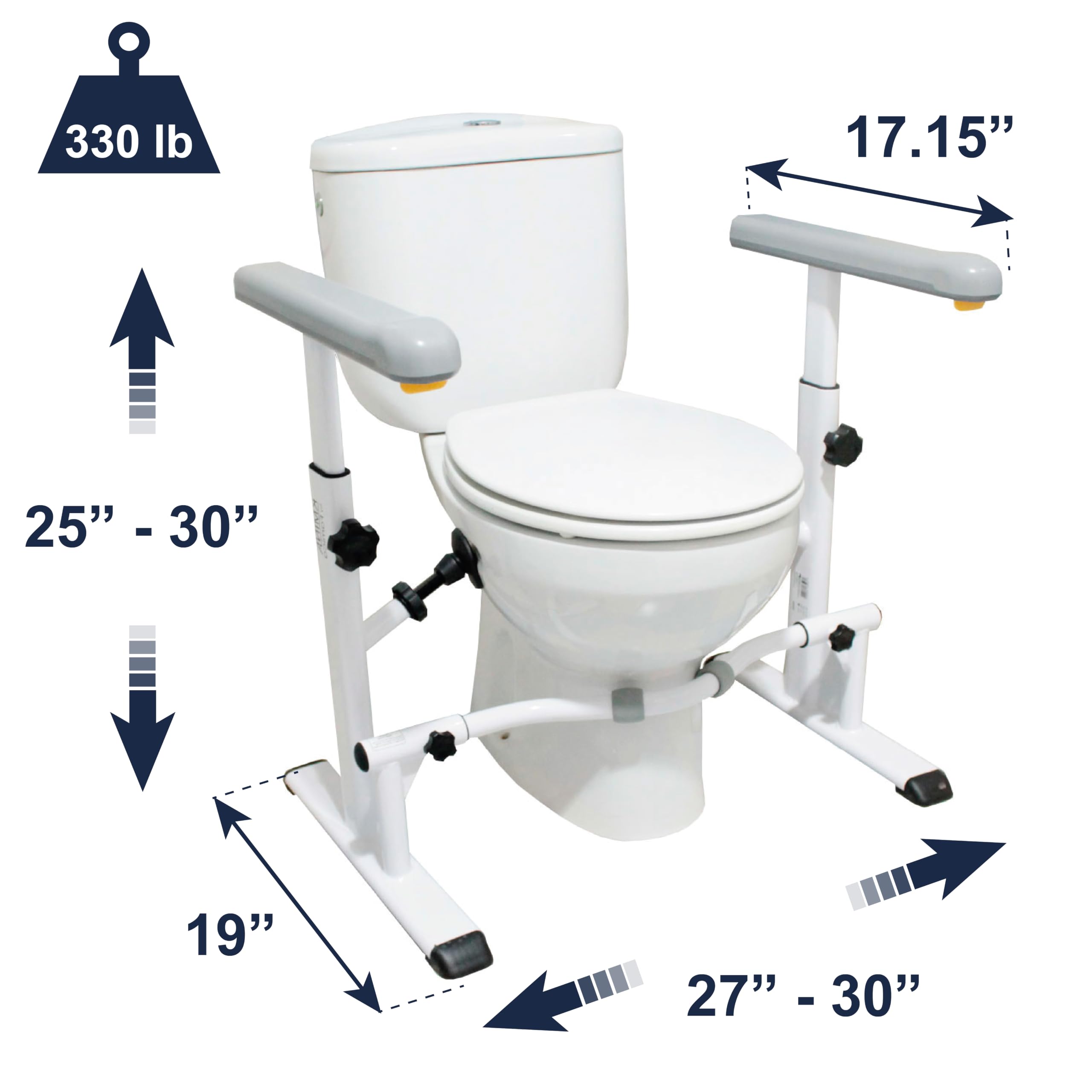 KMINA Toilet Safety Rails for Seniors, Adjustable Frame with -2 KMINA Toilet Safety Rails for Seniors, Adjustable Frame with -2
