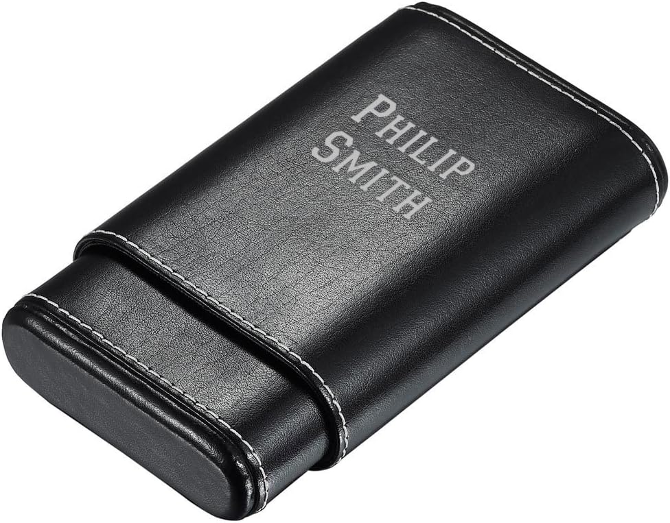 Personalized Arnoldo Black Leather 4-Cigar Case - Free Laser Engraving