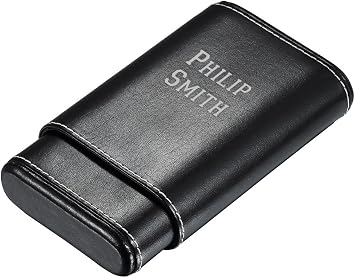 Personalized Arnoldo Black Leather 4-Cigar Case - Free Laser Engraving