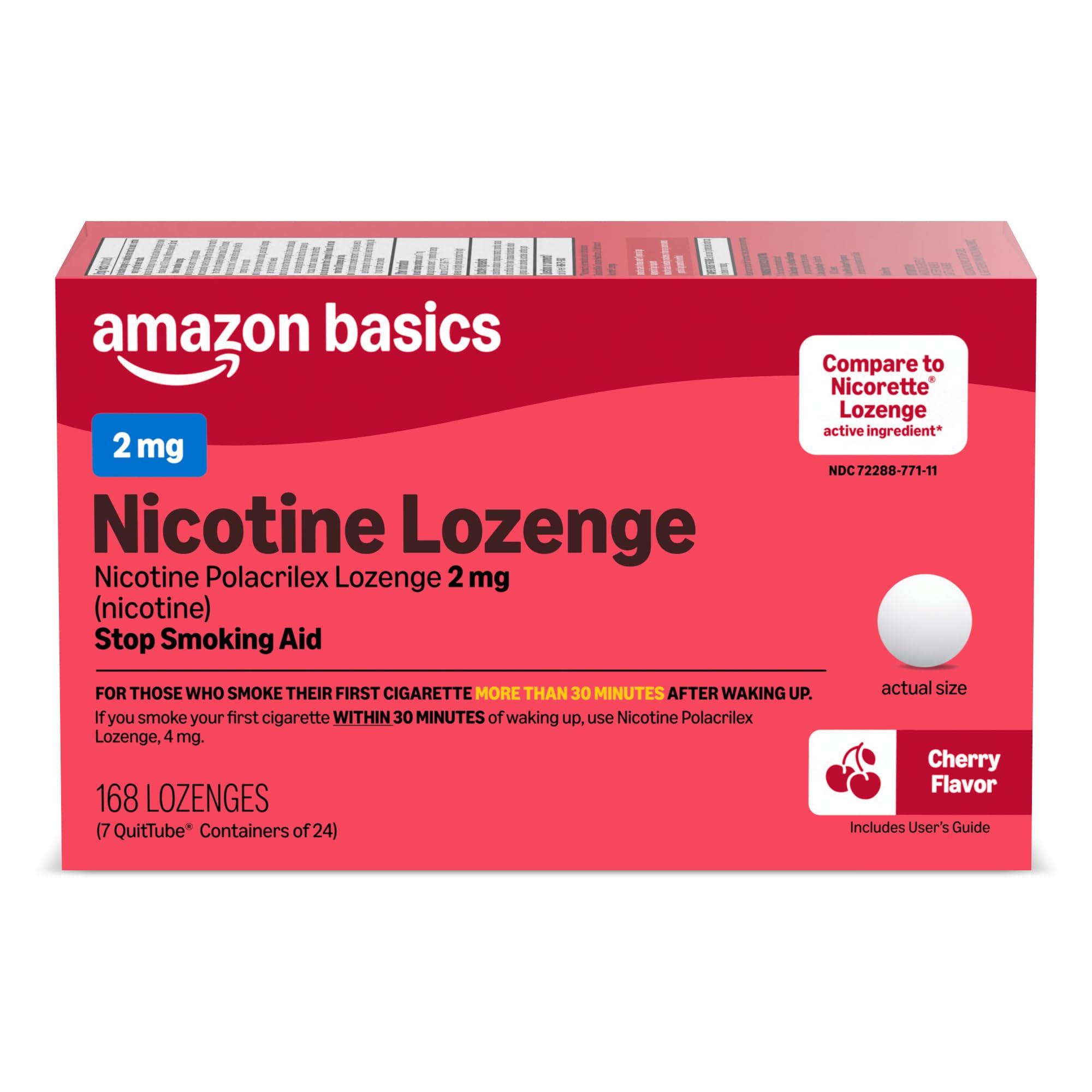 Amazon Basics Nicotine Polacrilex Lozenge 2 mg, Cherry Flavor, Stop Smoking Aid, 168 Count (Previously Amazon Basic Care)