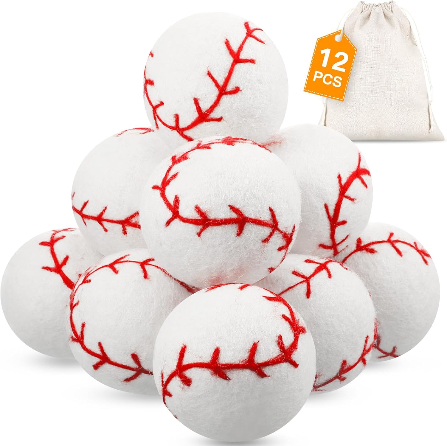 12 Pcs Laundry Wool Dryer Balls Bulk, XL 3" Baseball Style