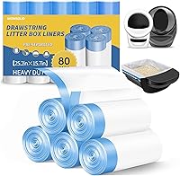 WOWSOLID 80 Ct Heavy-Duty Drawstring Cat Litter Box Liners for Litter-Robot 5/4/3 & Automatic Boxes - Tear-Free, Leak-Proof 25.2x15.7in