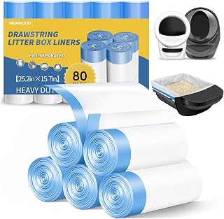 WOWSOLID 80 Ct Heavy-Duty Drawstring Cat Litter Box Liners for Litter-Robot 5/4/3 & Automatic Boxes - Tear-Free, Leak-Proof 25.2x15.7in