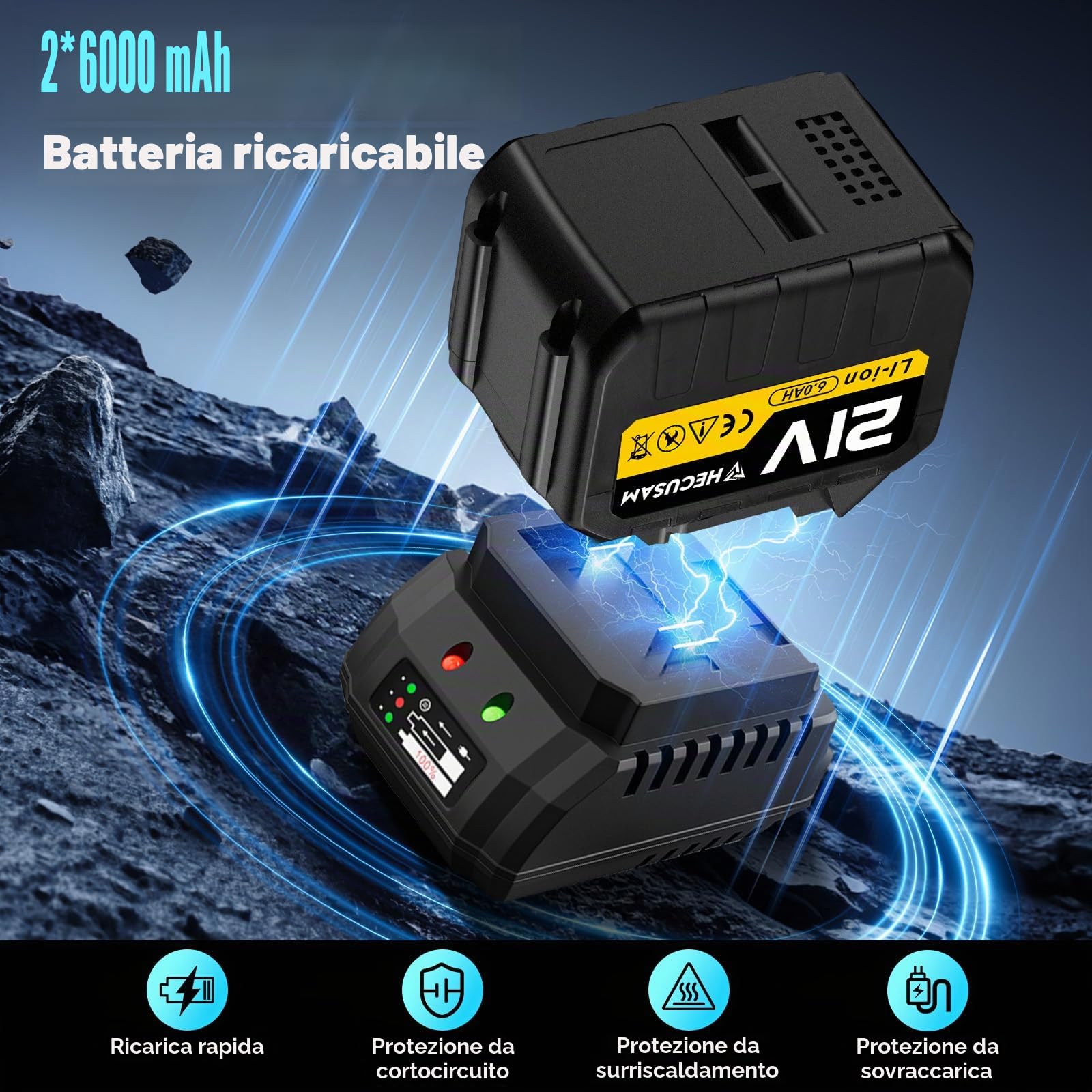 Avvitatore A Impulsi Senza Filo, 2100 Nm Di Coppia Massima, Chiave A Percussione 3/4" Con Due Batterie Da 6000mah, Adattatore Da 1/2 Pollici, Caricatore Rapido, Auto Familiare/macchine pesanti
