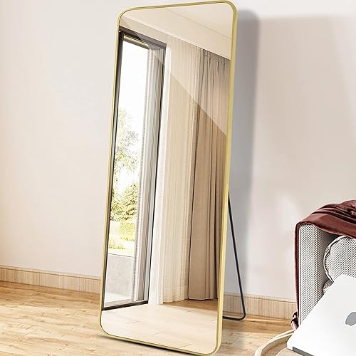 Miniatura 9 de FORBATH Espejo de longitud completa, espejo de cuerpo completo de 64 x 21 pulgadas, espejo de pie con marco dorado, para colocar de pie, para