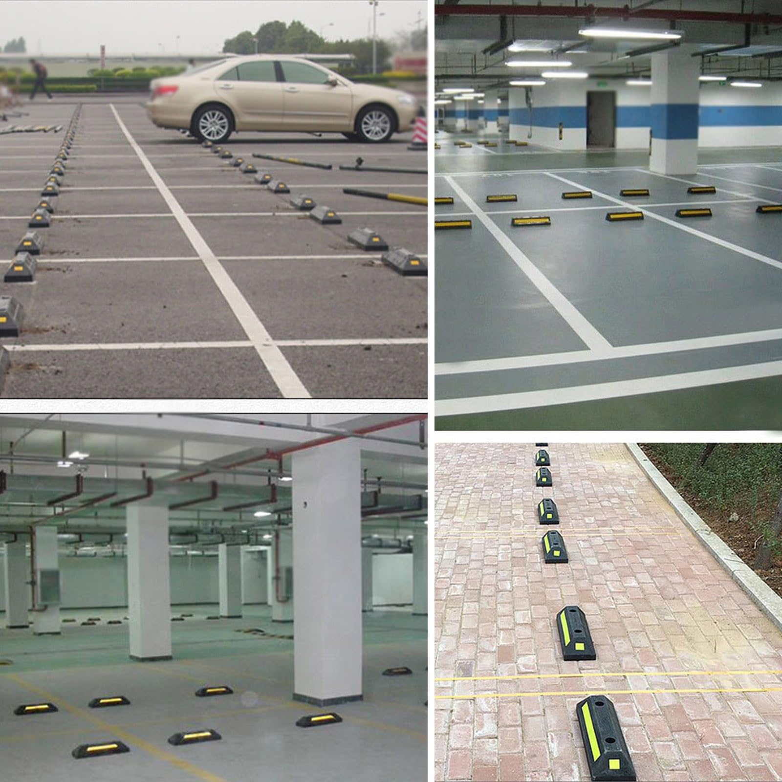 Tope de Aparcamiento for Garaje con Película Reflectante, Tope Rueda Garaje de Goma, Tapones de Neumáticos de Vehículos for Entradas de Vehículos y Estacionamientos Comerciales (2 Unidades)