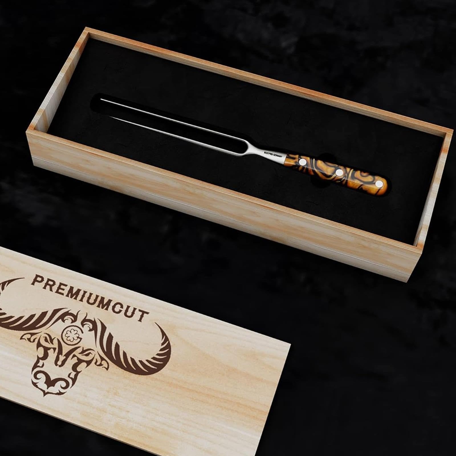 Giesser since 1776 - Made in Germany - Tenedor para trinchar, 21 cm, Spicy Orange, PremiumCut Fork No 1, mango de material acrílico, exótico, inoxidable, cuchiillo para parrilla alemán afilado