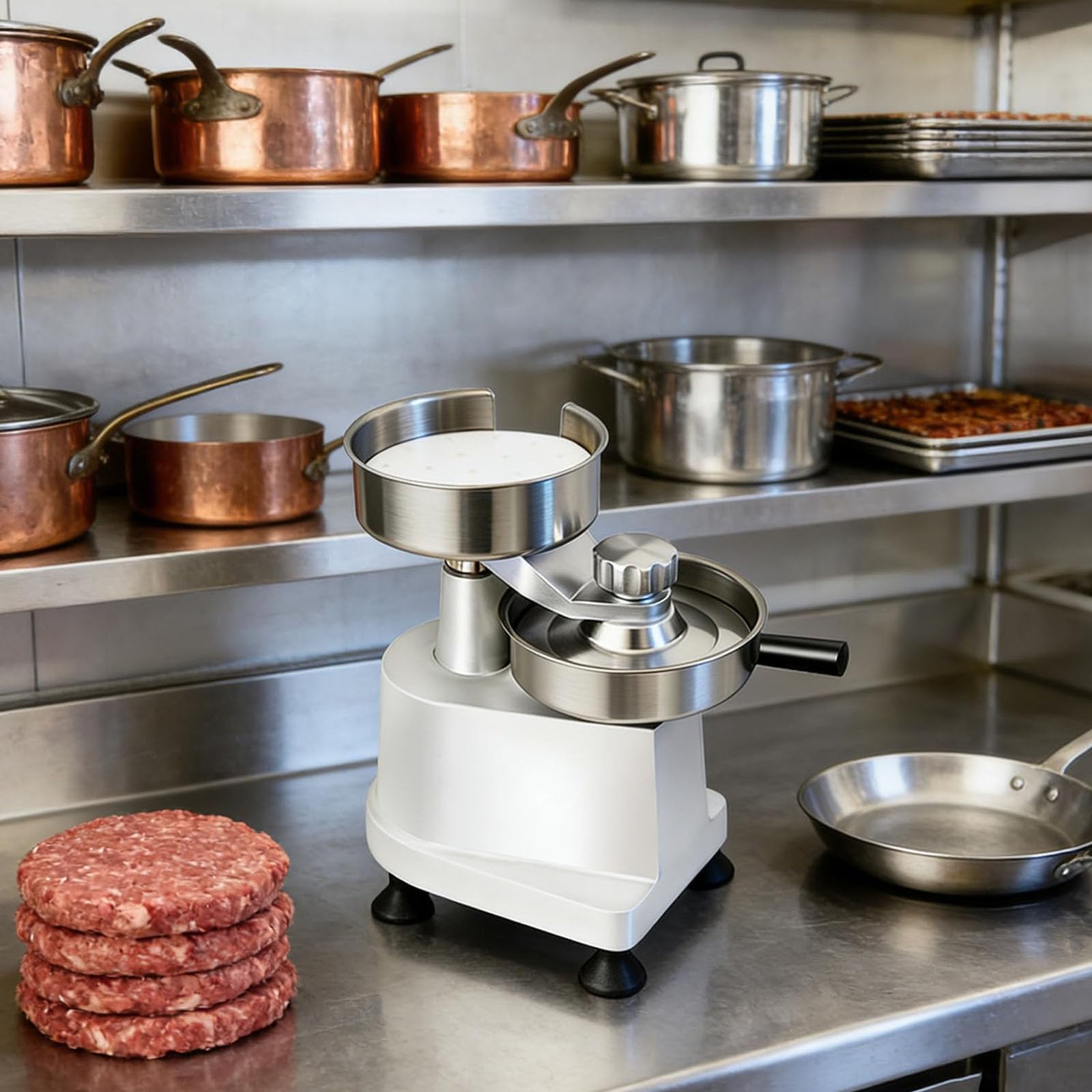 Kommerzieller Burger-Patty-Maker, robuste Edelstahl-Burgerpresse mit 500 Patty-Papieren für Rind, Schwein, Huhn – Größen 10,2 cm, 12,7 cm, 15,2 cm