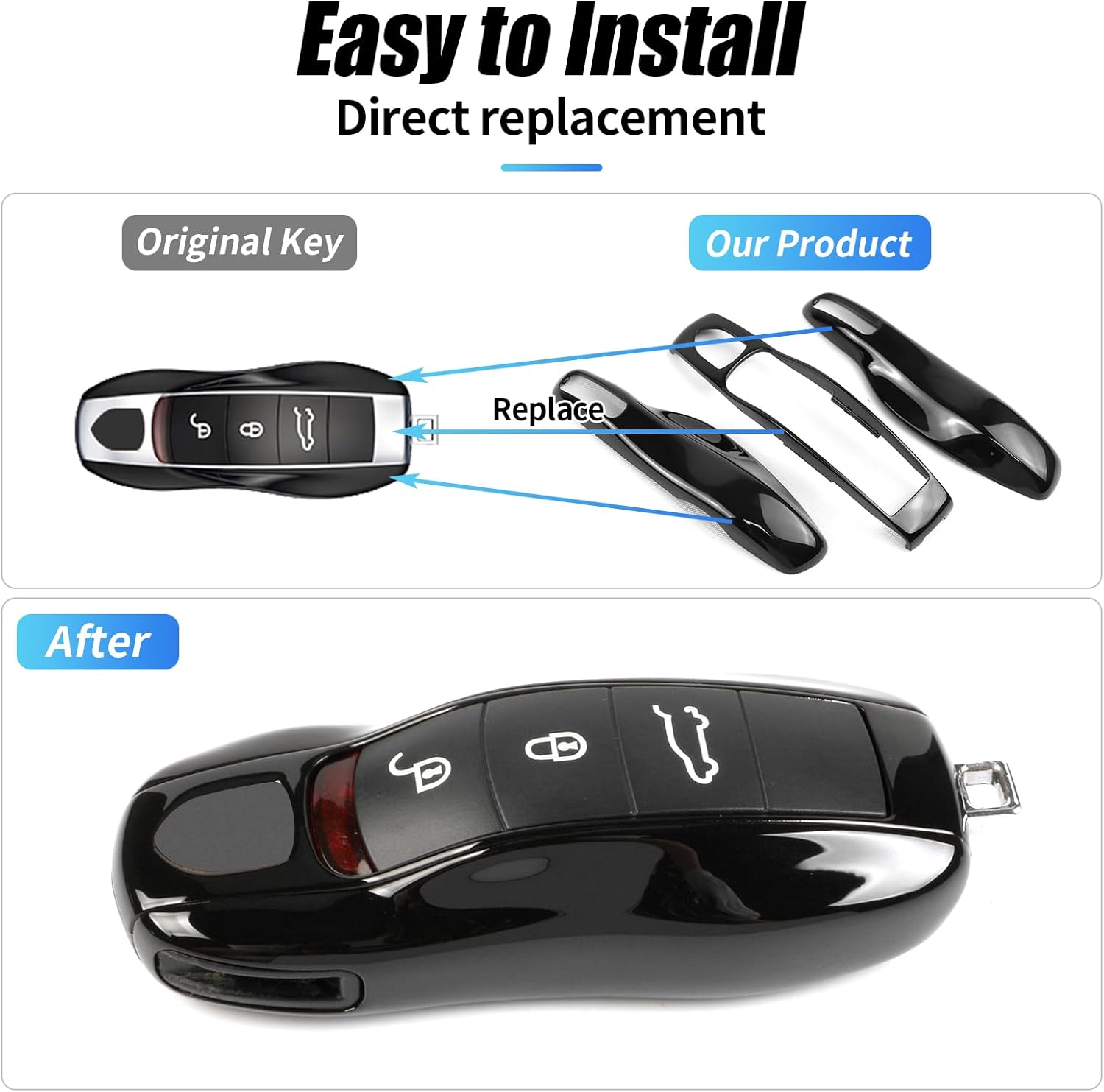 Piano Black Key Fob Cover Compatible with Porsche Key Shell Key Fob Shell Replacement Compatible with Porsche Cayenne Panamera 911 718 Macan Boxster Cayman Old Style - Image 7