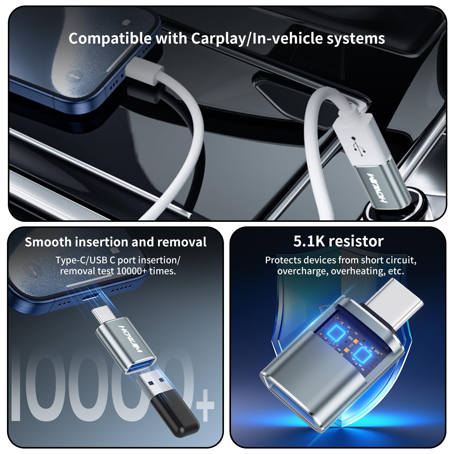 Adaptador USB C a USB, 4 unidades, adaptador OTG tipo C macho a USB 3.2 hembra, carga rápida de 100 W, transferencia de datos de 10 Gbps para M-acBook Pro/Air, i-Phone 15 16, i-Pad, G-alaxy, X-peria
