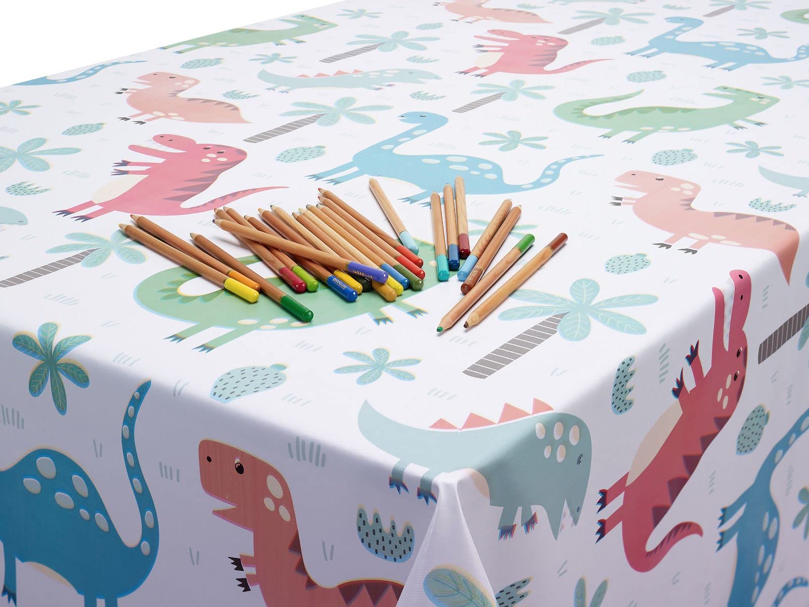 Jolee Tablecloths Multi-Colour Kids Dinosaurs Pvc Vinyl Jolee Fabrics Hygienic Kids Tablecloth - Wipe Clean Pvc Vinyl Plastic Table Cover - Round, Square And Rectangle - Small To Large (, 140Cm X 160Cm Rectangle)