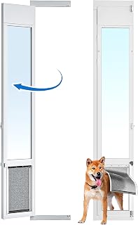 ExploreNow Large Dog Door for Sliding Glass Doors - Adjustable 75-81" Height, All-Metal Frame, Openable Panel for Pets up to 100lbs