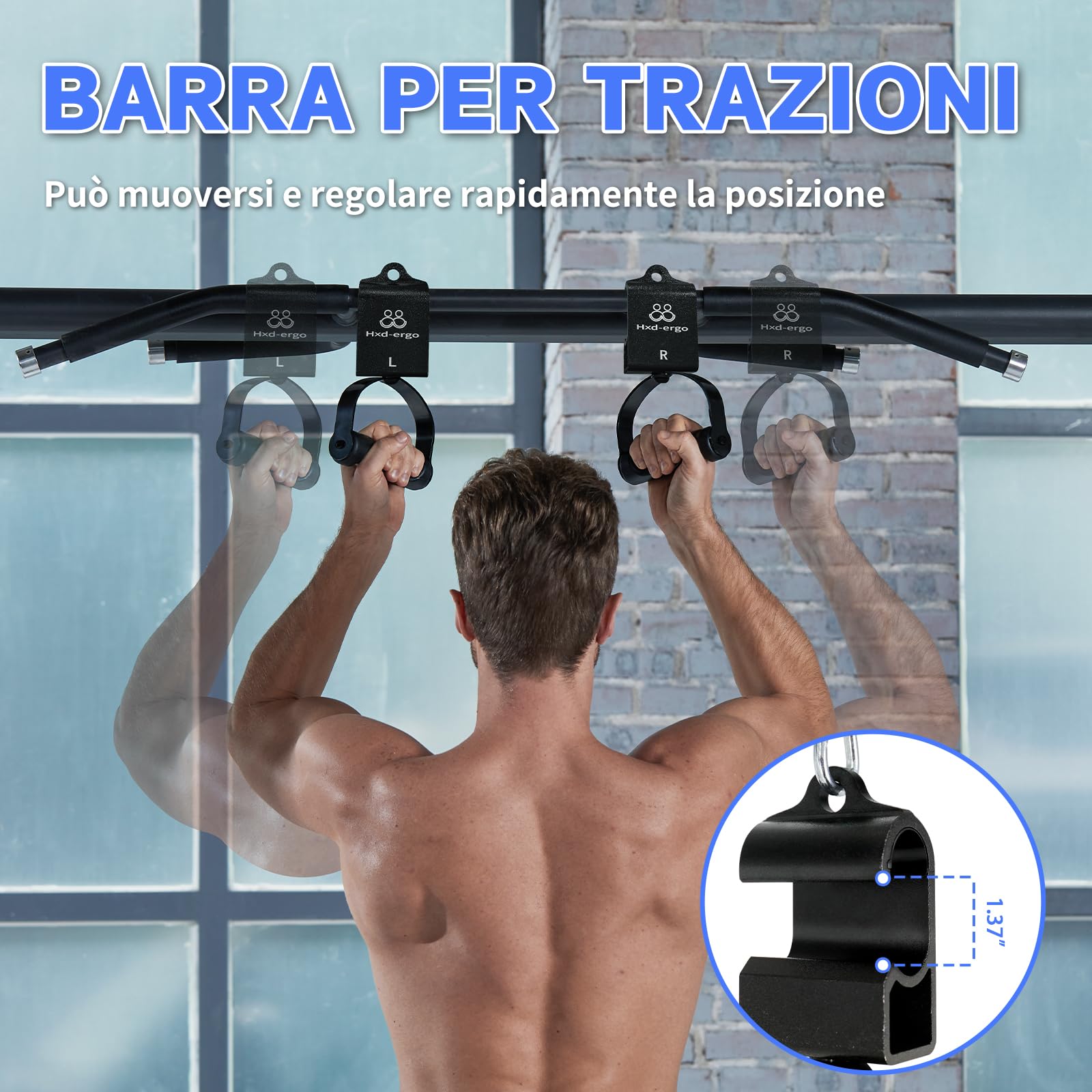 HXD-ERGO Barra LAT Machine Attacco per Cavo con Impugnatura a D Ergonomica Manopole per trazioni, rotabili
