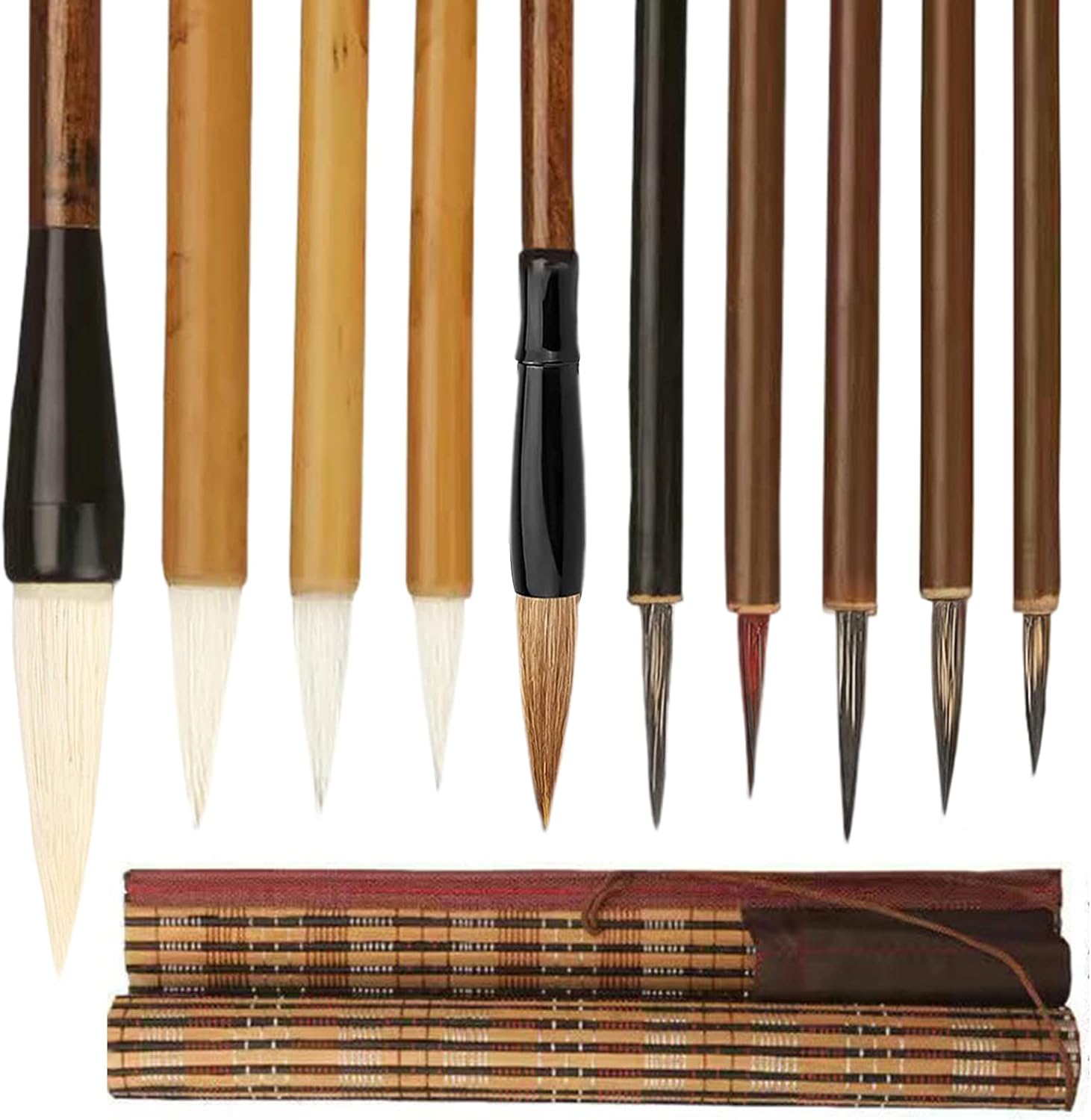 Midyrrg 10 Pcs Chinese Calligraphy Kanji Brush Set Mixed Wolf Hair Traditional Calligraphy Pens