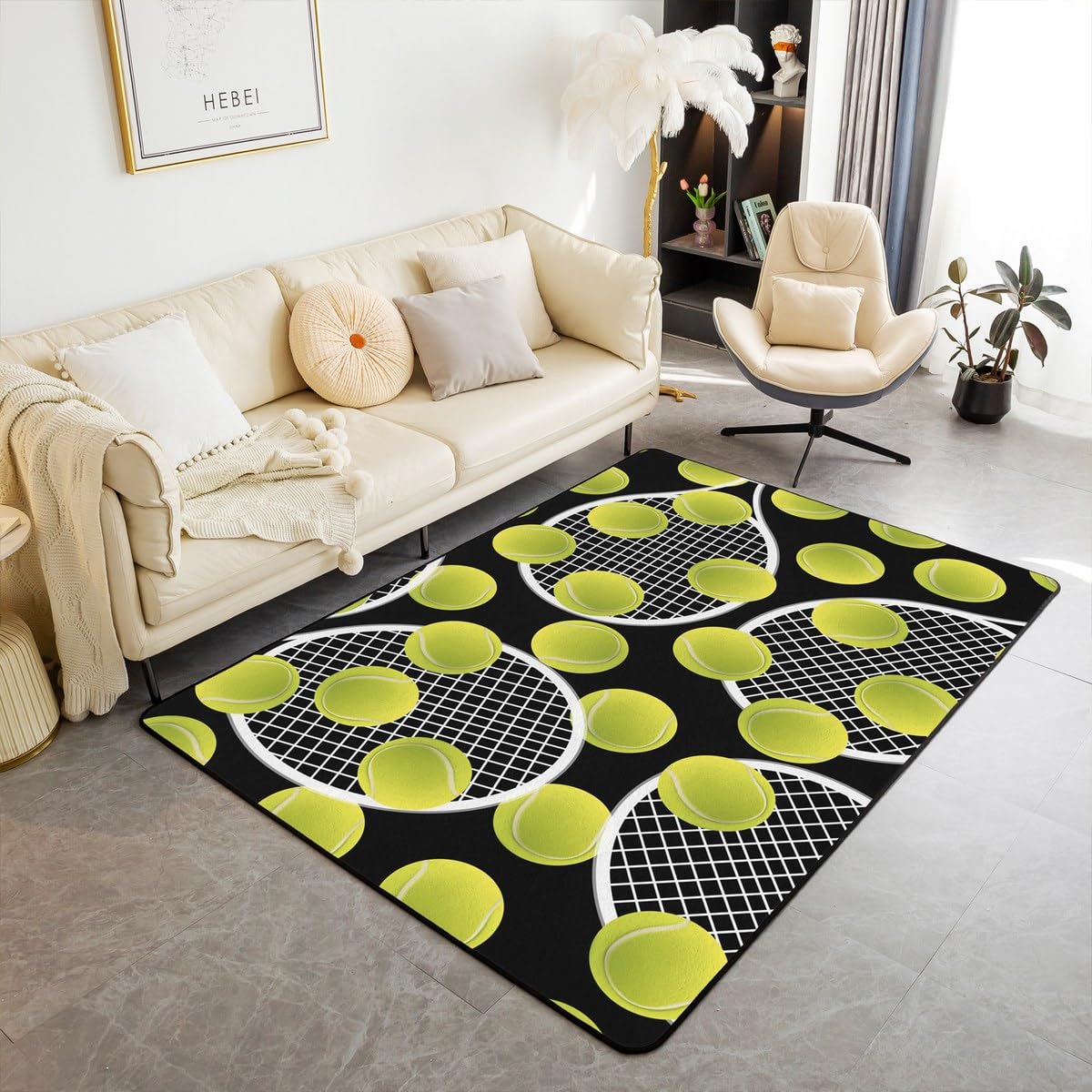 Tapis chambre enfant tennis 3d noir tapis de sol pour espace jeux garçons