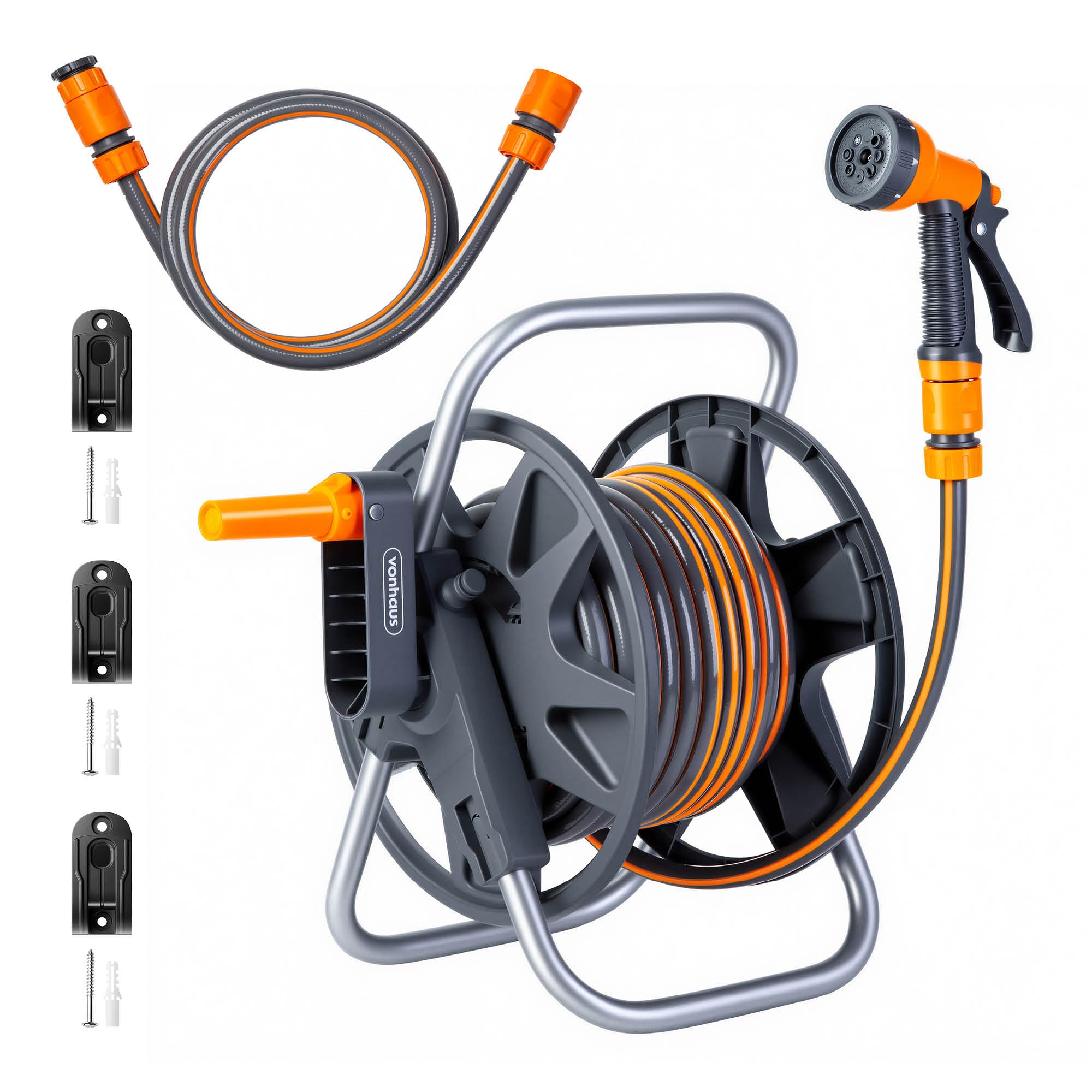 Vonhaus  Garden Hose Reel - 15M - Orange