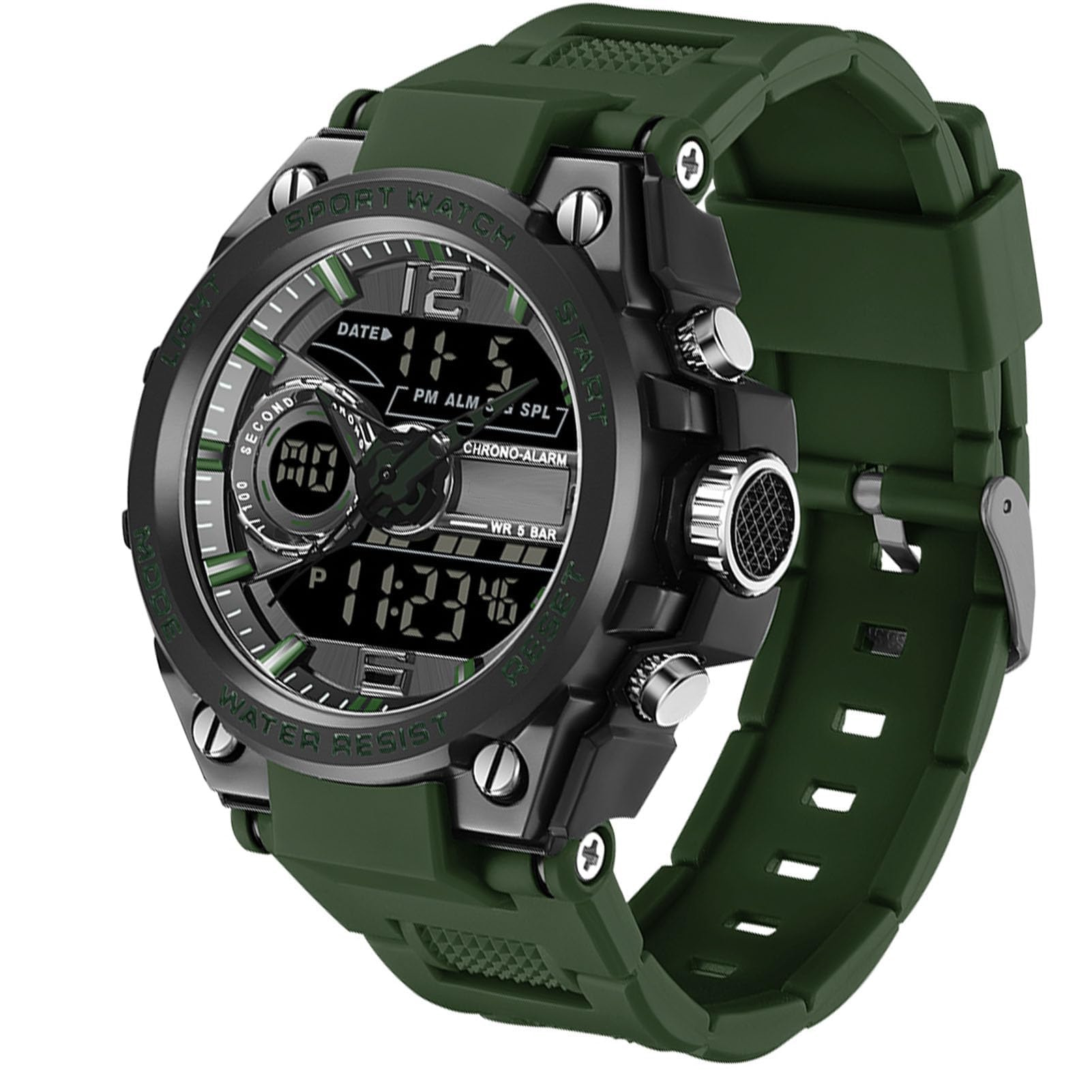 Reloj militar para hombre al aire libre, deportivo, impermeable, a 50 ATM, reloj táctico, comando, reloj militario, para deporte, gran esfera multipantalla, fácil de leer en la noche
