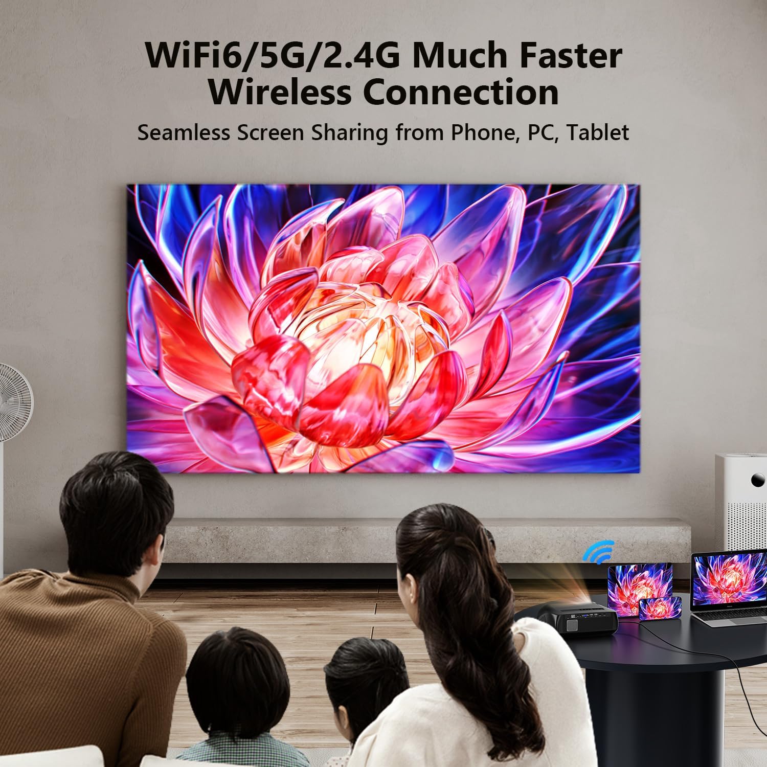 CAIWEI 4K Home Theater Projector: Seamless Screen Sharing