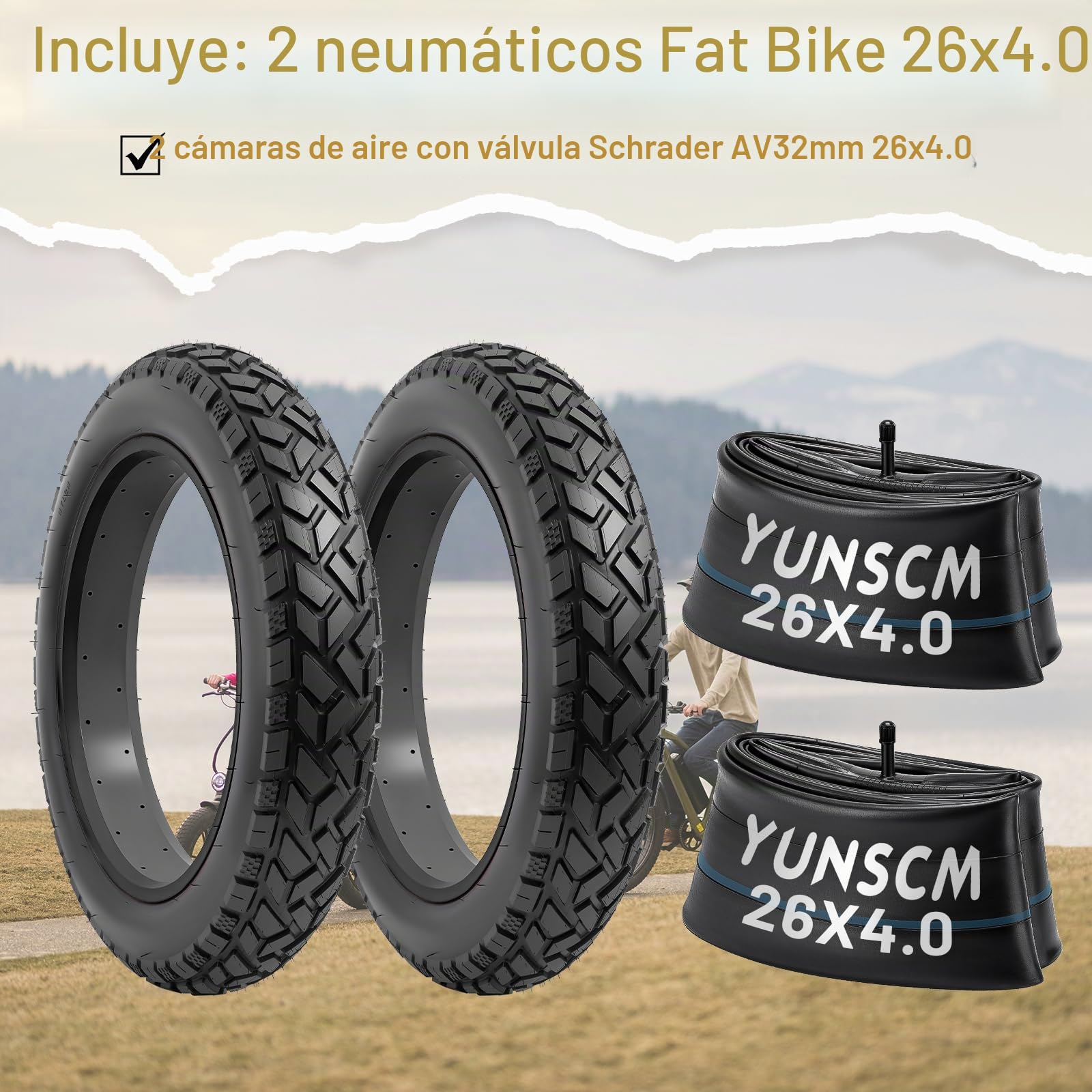 Neumáticos Fat E-Bike 26 x 4, resistentes, de alto rendimiento 26 x 4,0/102-559 y cámaras de aire compatibles con bicicletas eléctricas 26 x 4.0, MTB, montaña, todo terreno Directional Tread