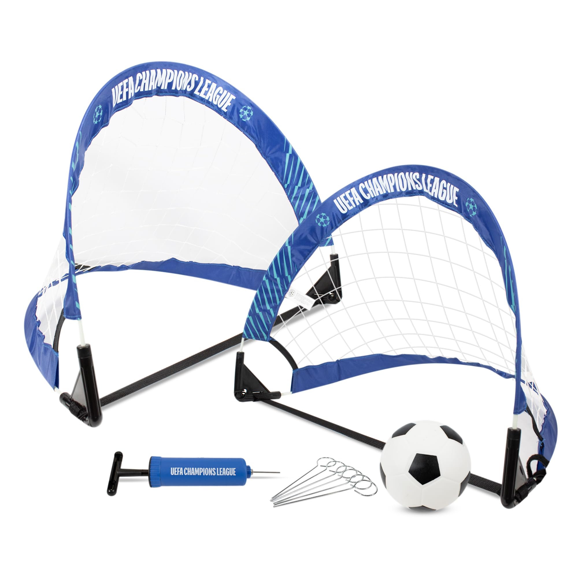 Hy-Pro Officially Licensed UEFA Champions League Skills Goal Set - UCL, 2x Skill Goal, 4 Inch Rubber, Pump, Carry Bag, Ground Pegs, Enhance Skills,Training Equipment