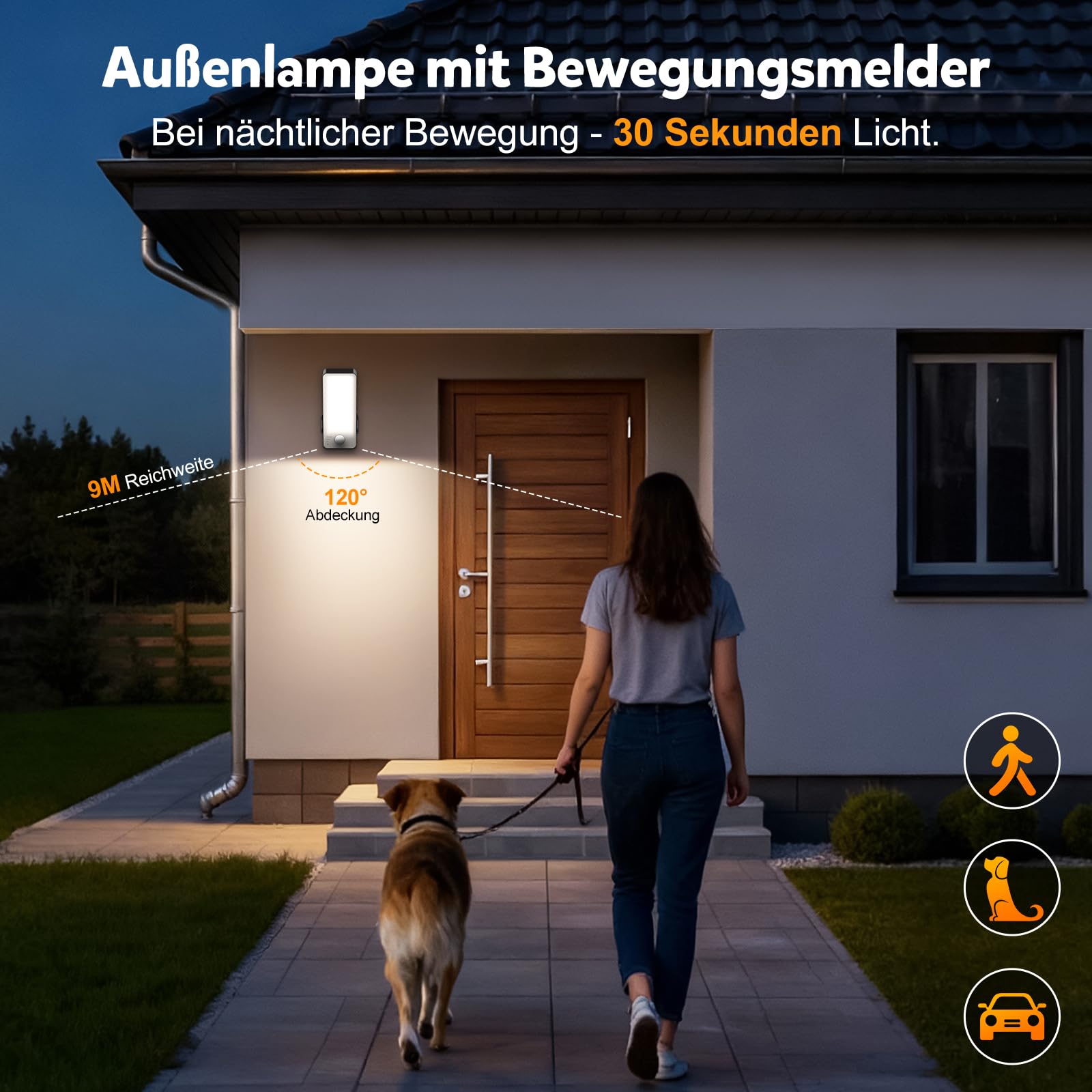Außenwandleuchte Außenlampe mit Bewegungsmelder, 10000mAh Akku Wandleuchte mit Fernbedienung, 3 Modi 3000K-6000K Timer Led Aufladbare lampe mit bewegungsmelder aussen für Garage, Hof, Haustür-2 Stück