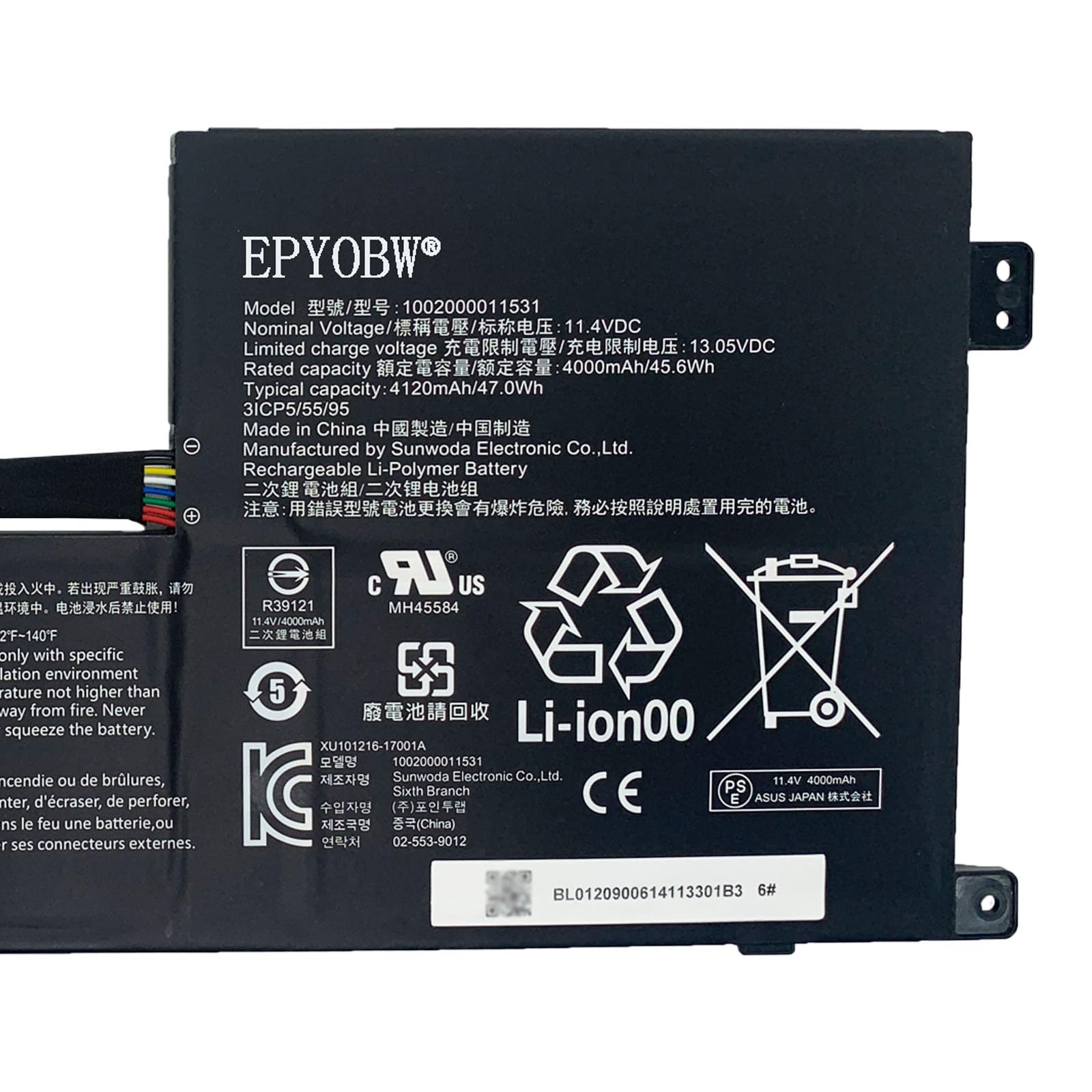 Amazon.com: EPYOBW 1002000011531 Laptop Battery 47Wh 4120mAh 11.4V