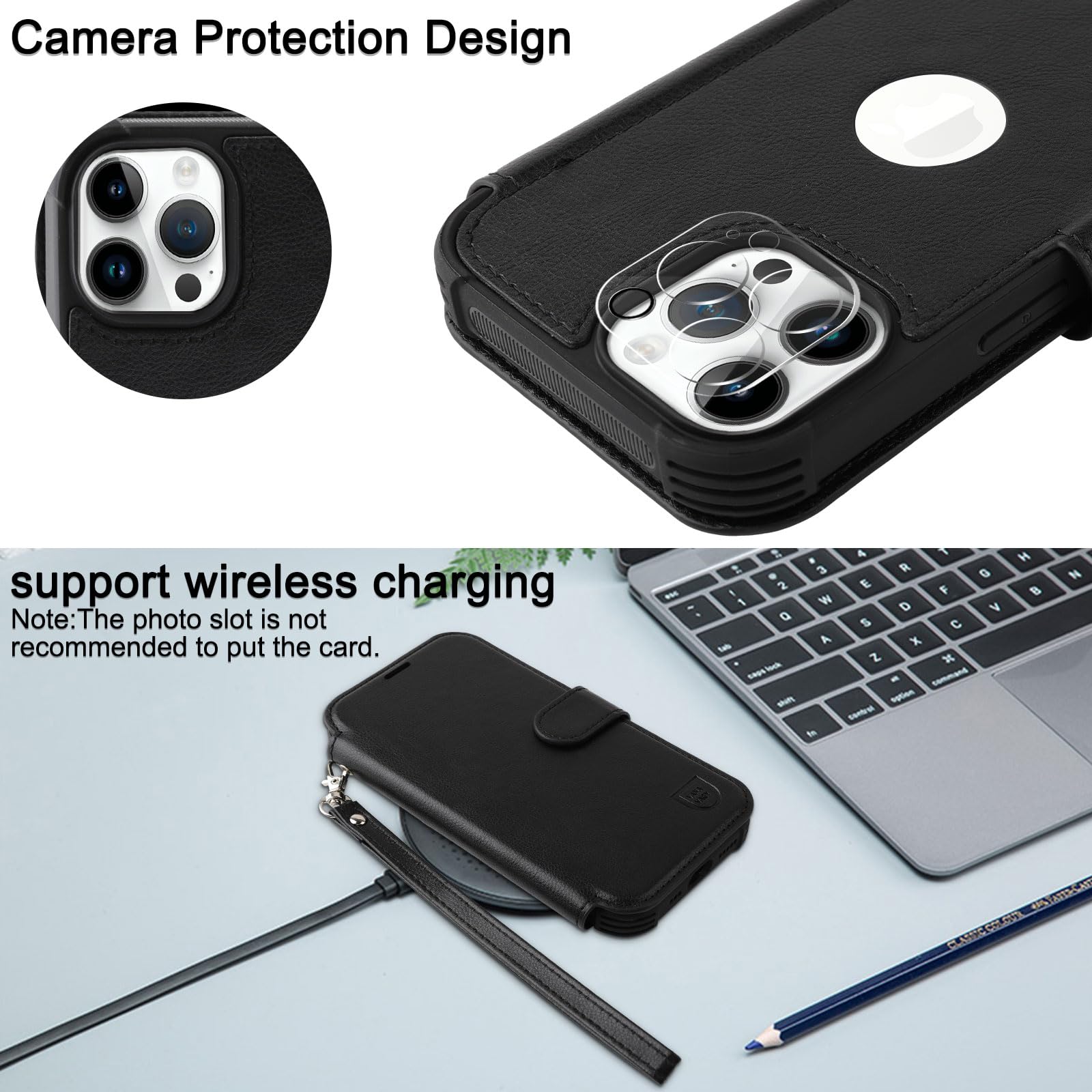 VANAVAGY Compatible for iPhone 15 Pro Wallet Case, 12ft Drop Protection, RFID Blocking PU Leather Flip Cover - Image 4