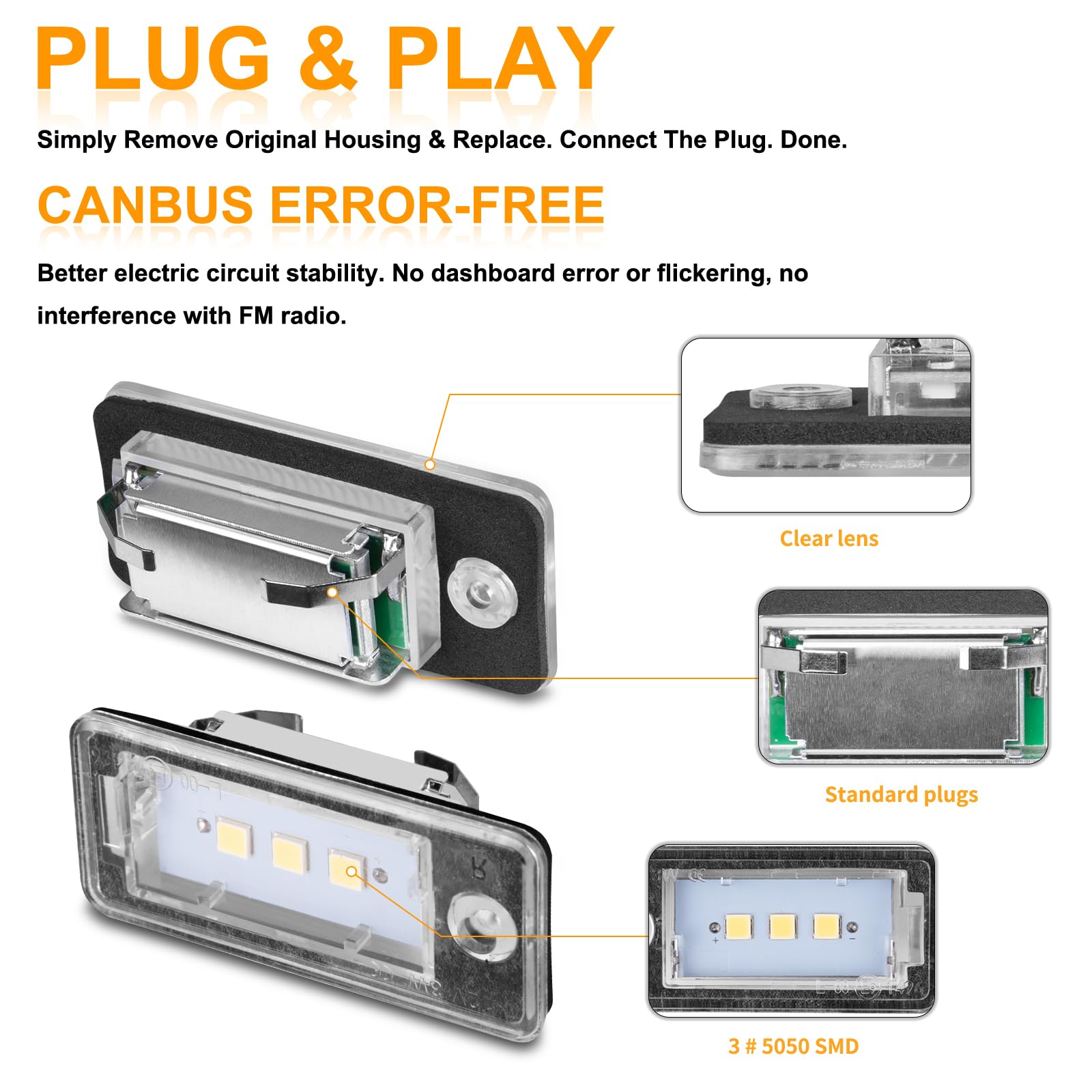 Éclairage de plaque d'immatriculation à LED pour Audi A3 S3 8P A4 S4 RS4 B6 B7 8E 8H A5 8F A6 C6 4F A8 S8 4H Q7 4L 4M,avec Canbus Aucune Erreur 2 Pièces F