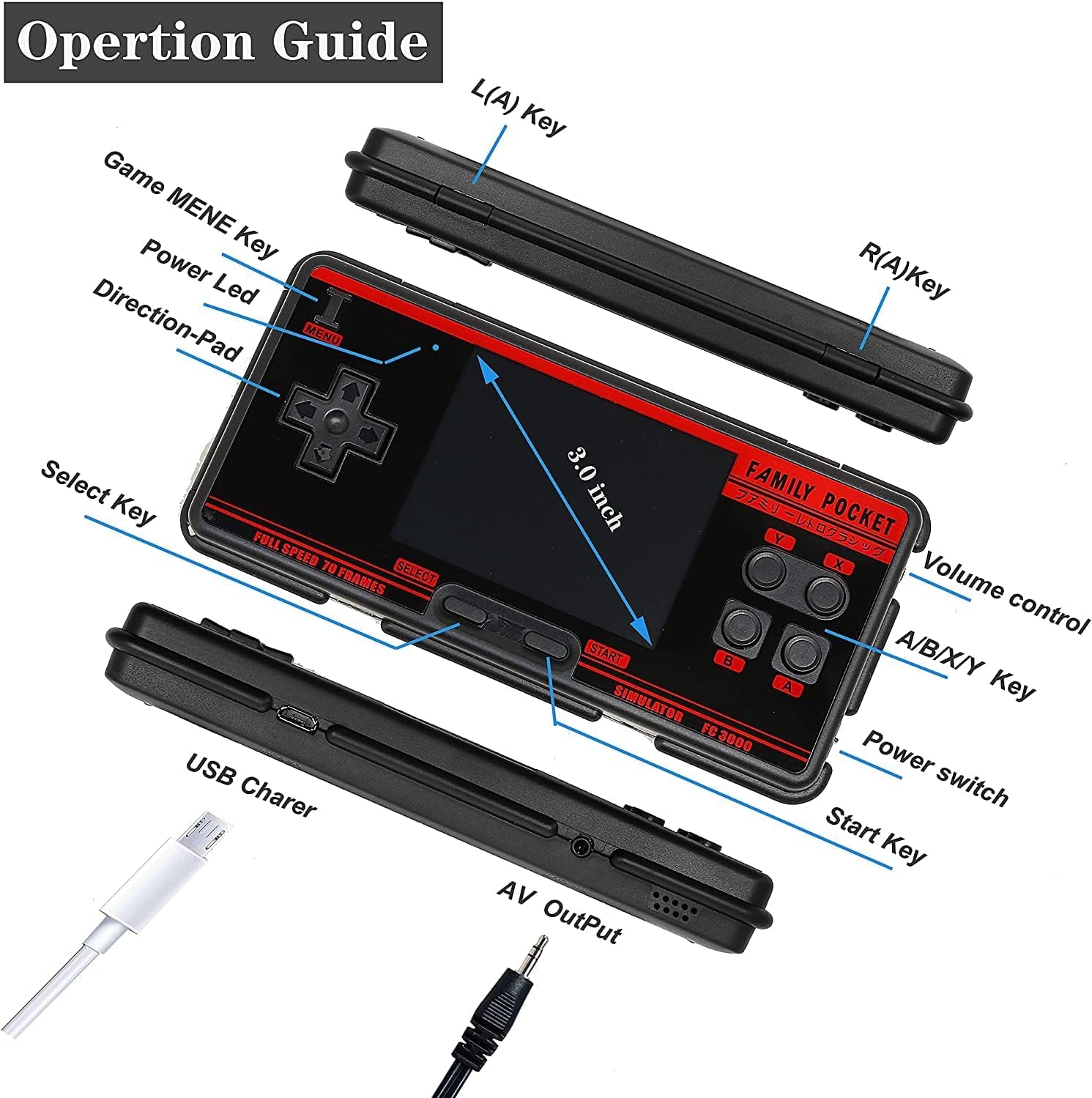 CHROX Console Emulatore Console di Gioco Portatile, Uscita AV HD, Schermo HD da 3,0 Pollici, con Scheda TF 16G, 5000 Giochi Classici, Regalo di Natale per Bambini