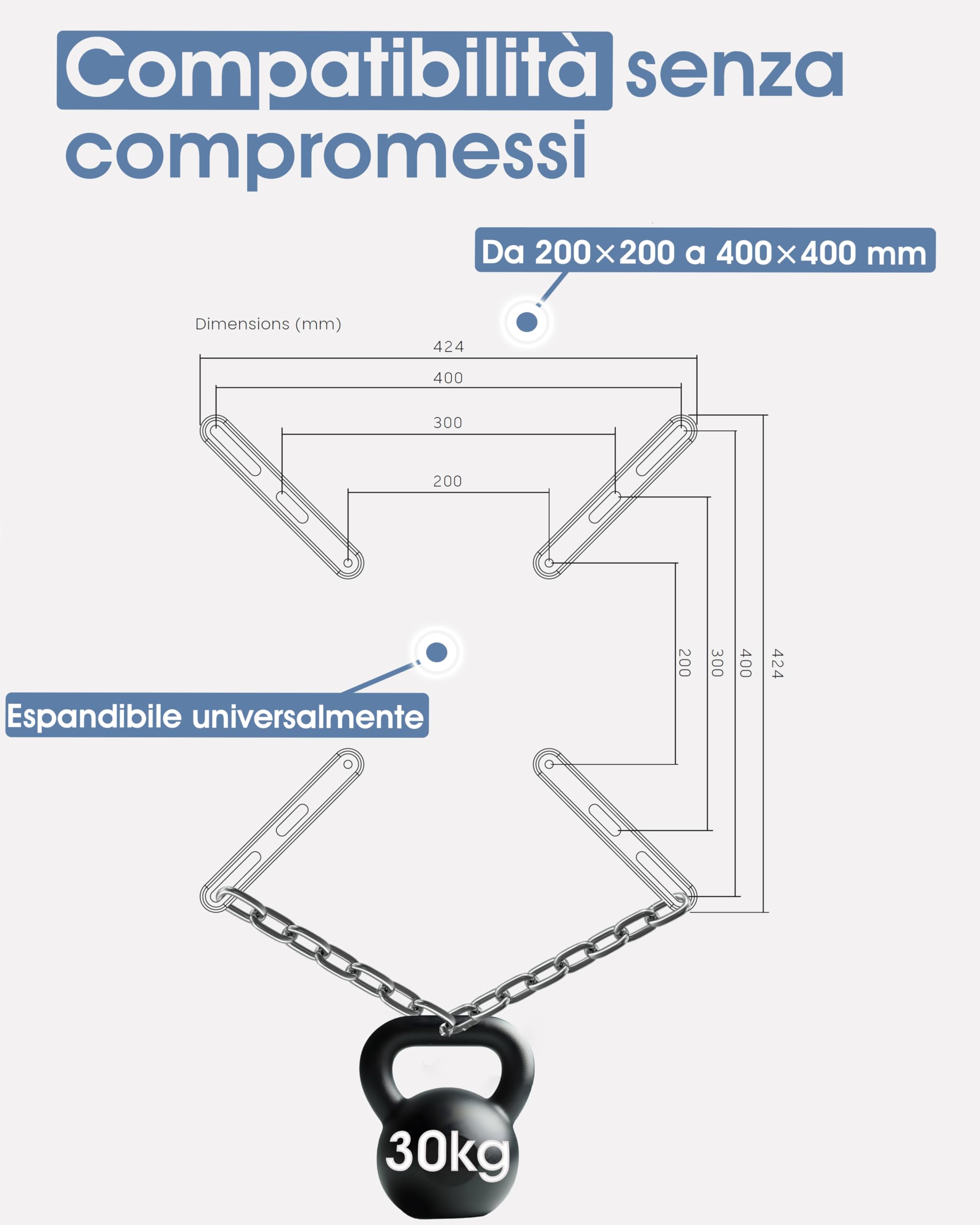 3IDEE Set di estensione universale VESA per montaggio a parete e monitor, VESA da 200 x 200 fino a 400 x 400, estensione per montaggio TV, supporto TV da 55 pollici, montaggio a parete VESA 200 x 200