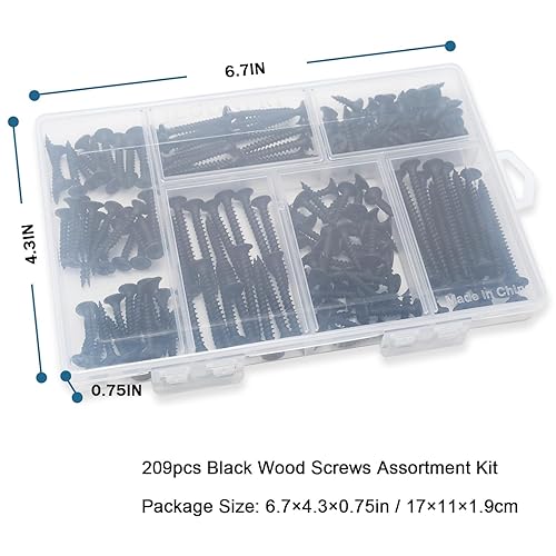 Miniatura 7 de Kit de surtido de tornillos de madera negros de alta dureza, 209 piezas, Phillips Drive de cabeza plana, tornillos para madera, tornillos, tornillos