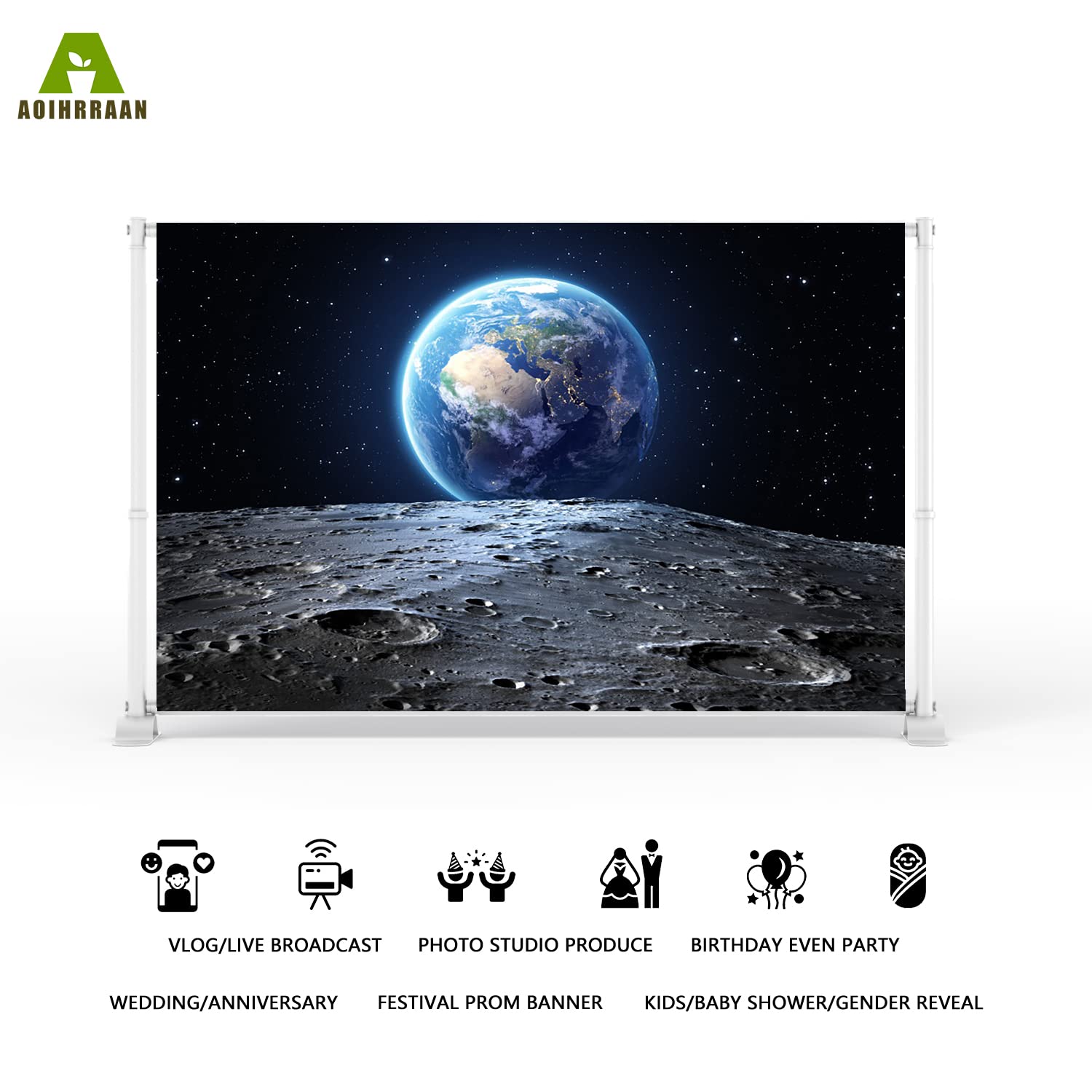 Aoihrraan 3x2,5m Espacio Exterior Telón de Fondo Luna Superficie Tierra Planeta Noche Cielo Estrellado Fotografía Fondo Niño Cumpleaños Baby Shower Niños Astronauta Arte Retrato Foto Props