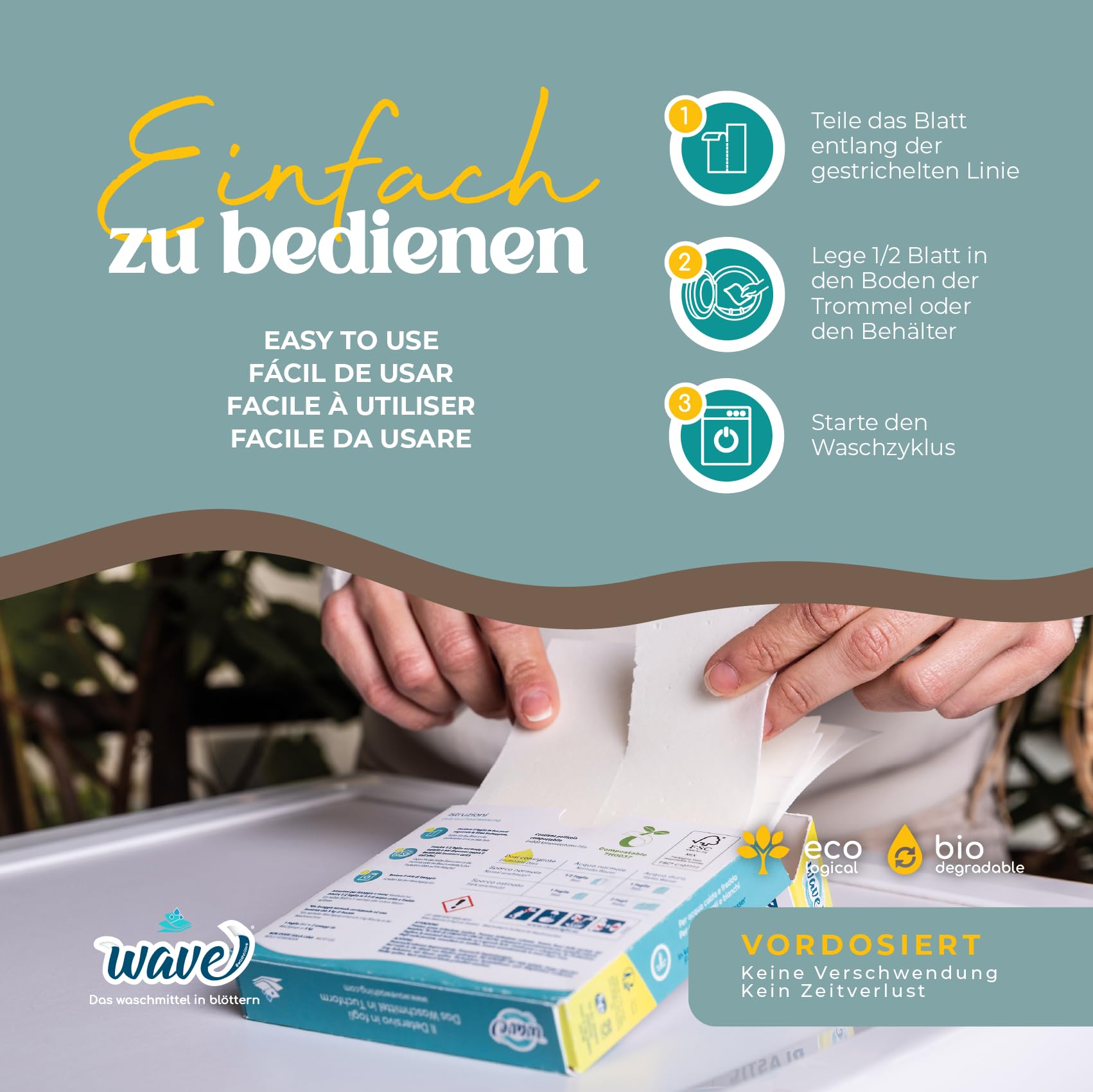Wave Washing Classic – Das Waschmittel in Tuchform – 100% PLASTIKFREI – Multipack XL – 208 Wäschen - Ökologisch - Biologisch Abbaubar - Kompostierbar