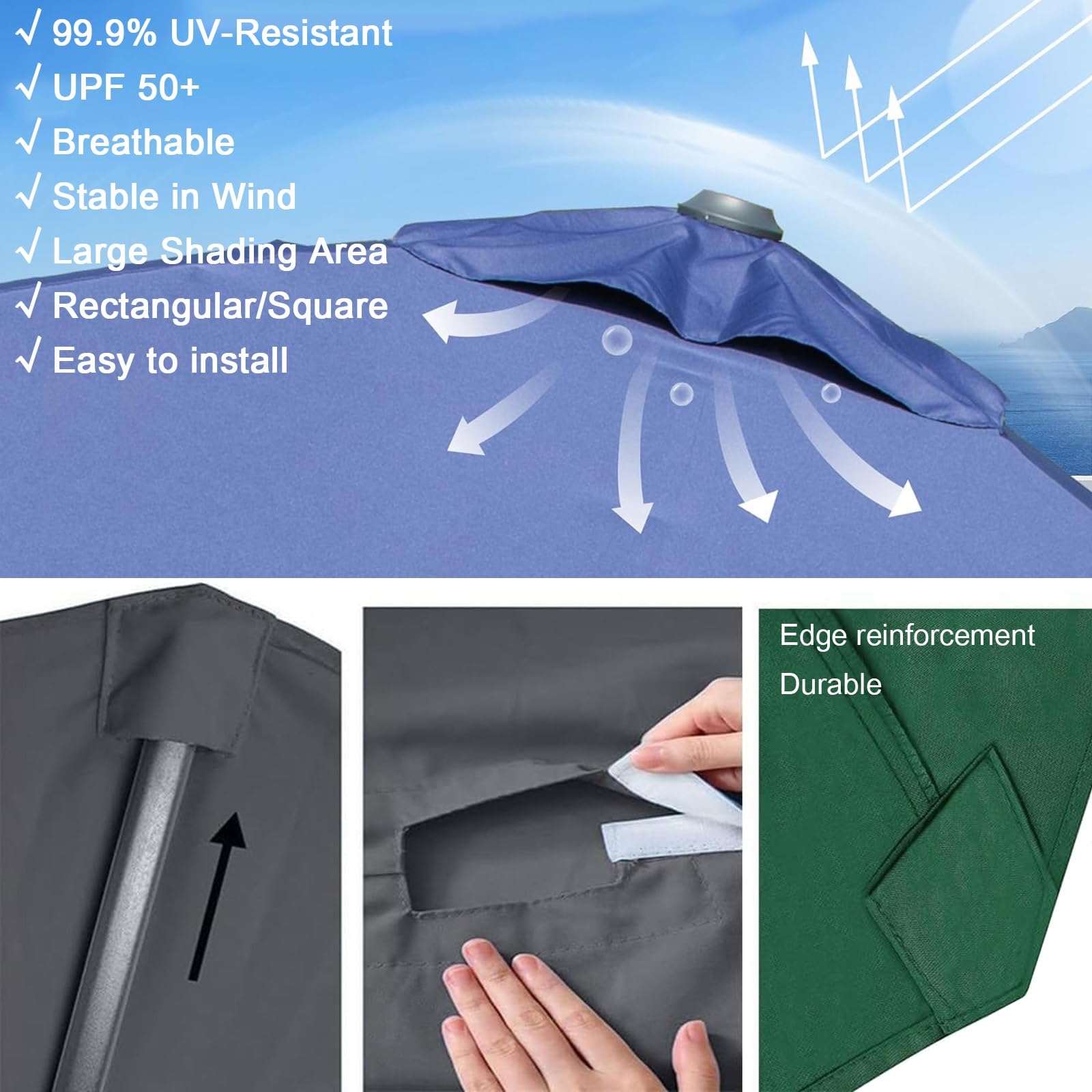 Telo Di Ricambio Per Parasole Quadrato 3x3m Impermeabile UV50+ Grays