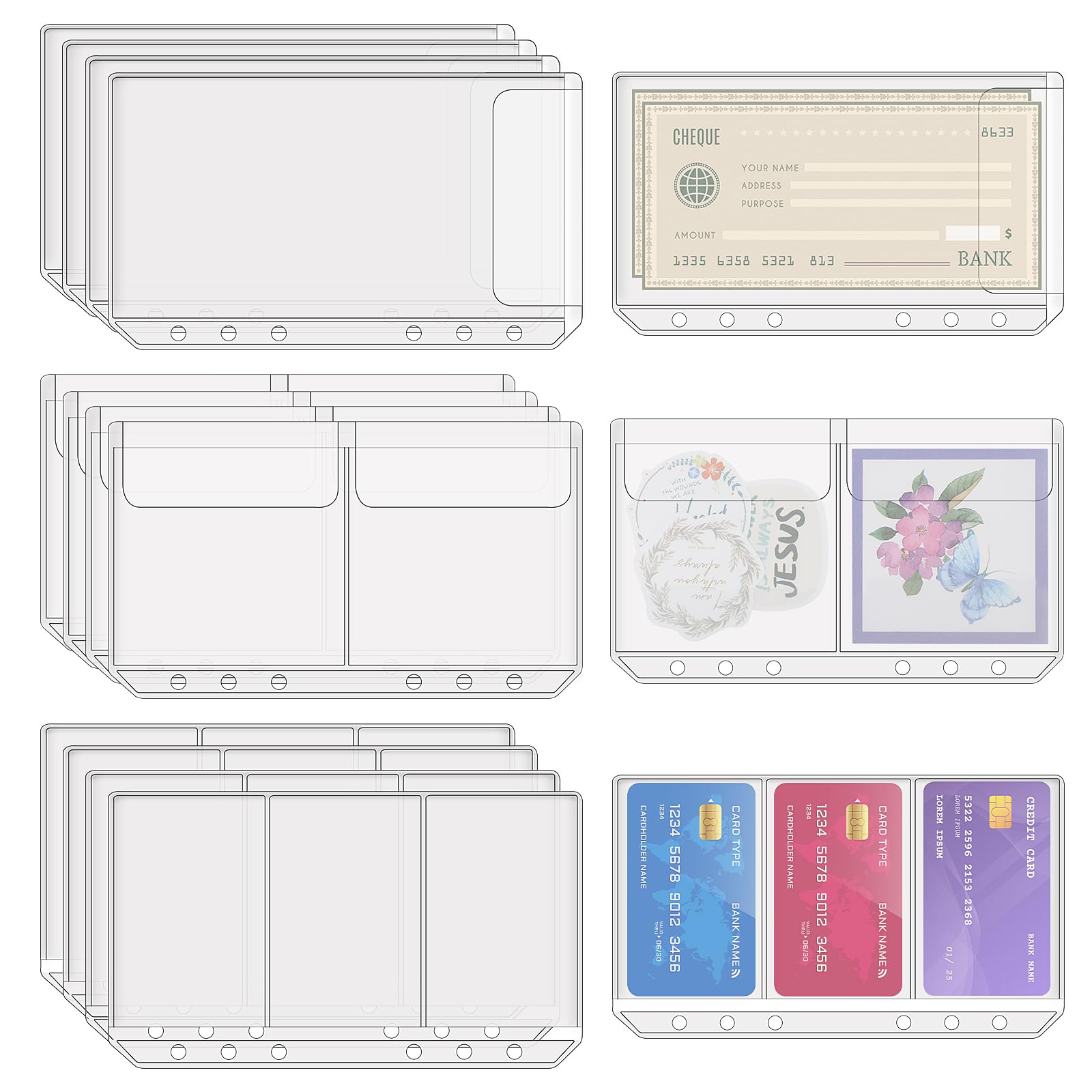 Dimeho12 Pcs A6 Binder Pockets Cash Envelopes Clear Folder Organizer Photocard Sleeve Sheets Photo Protector Pouches Notebook Fillers Insert Pages for Credit Business Card Money Bill Note